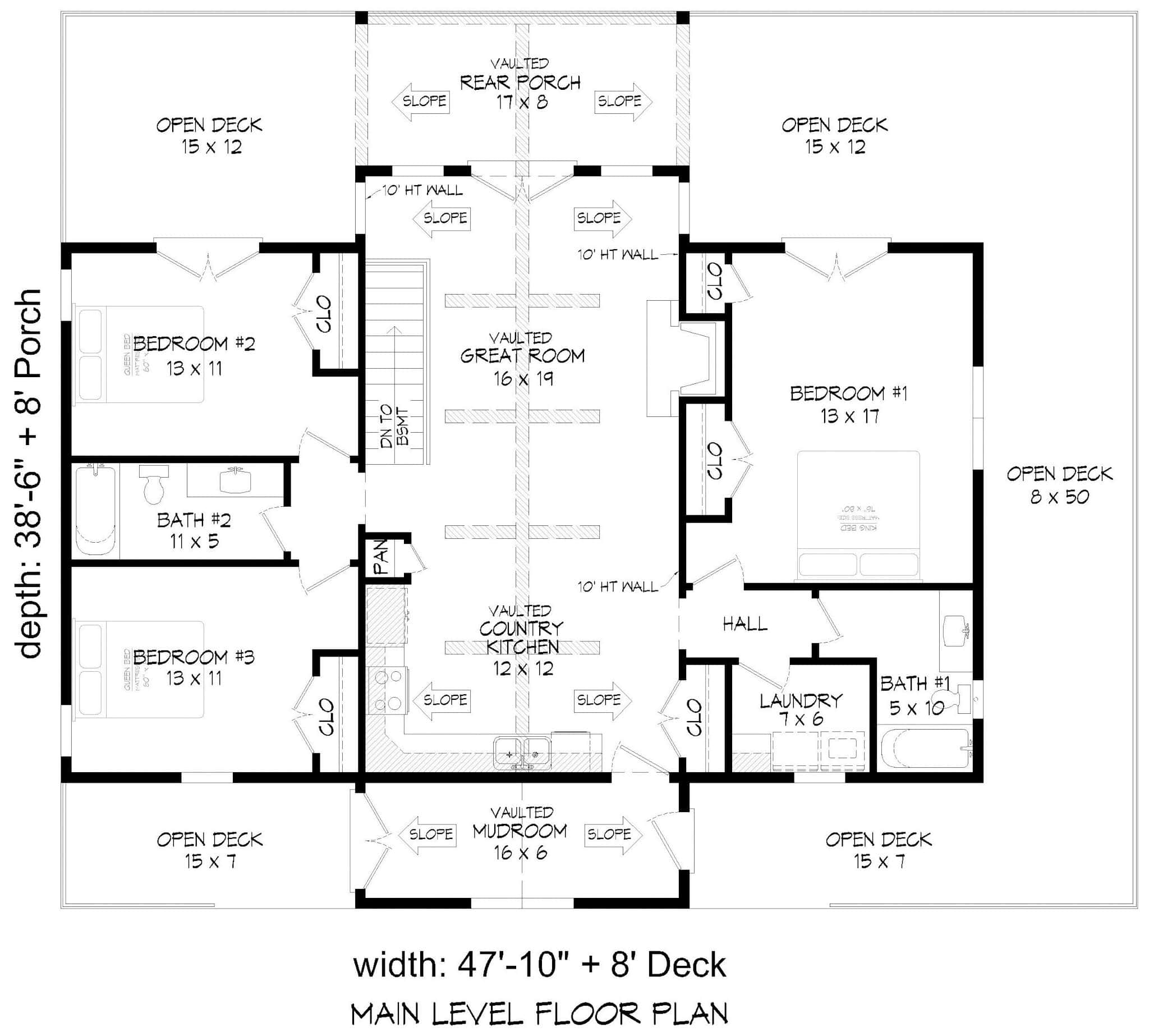Main Level of Modern Farmhouse Plan #196-1853