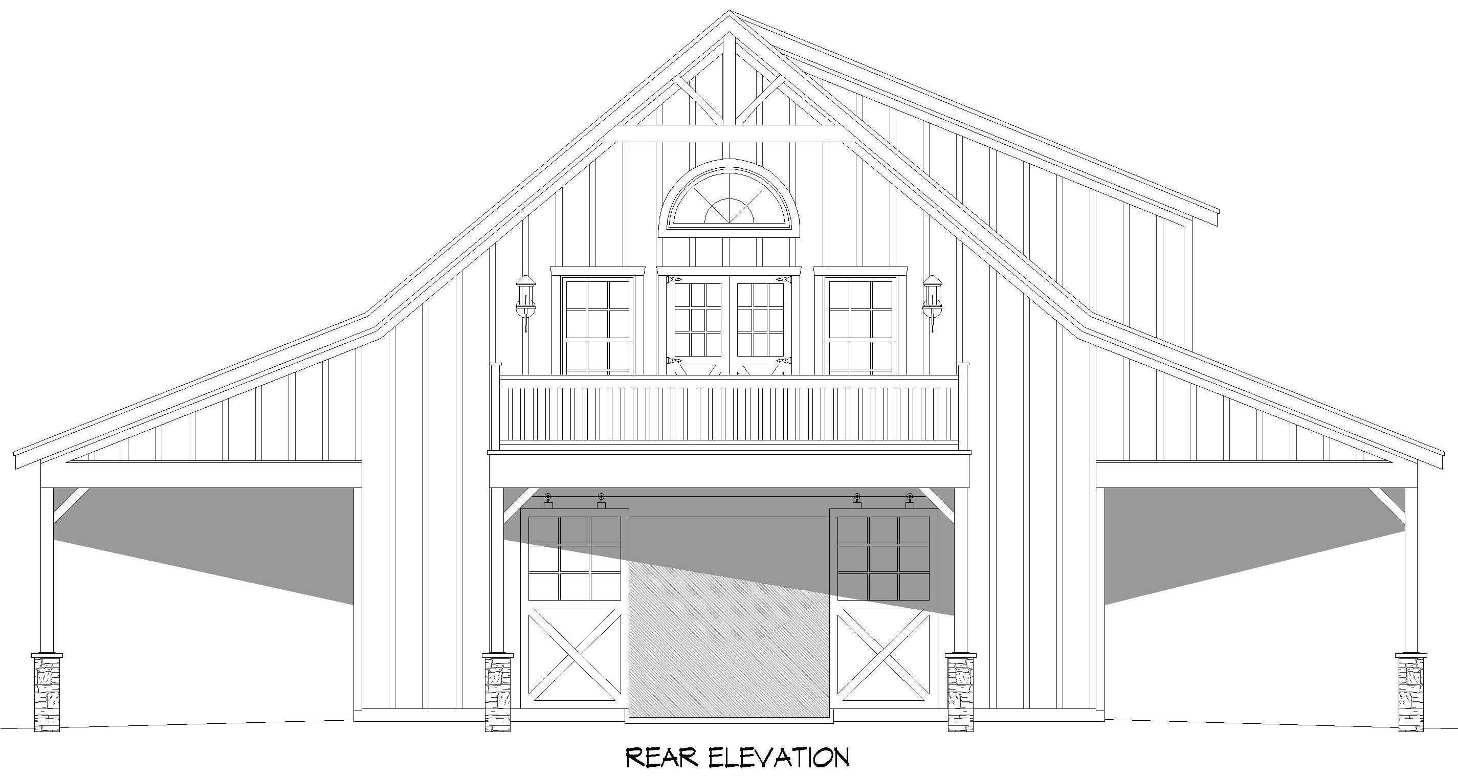 Home Plan Rear Elevation of this 1-Bedroom,1323 Sq Ft Plan -196-1857