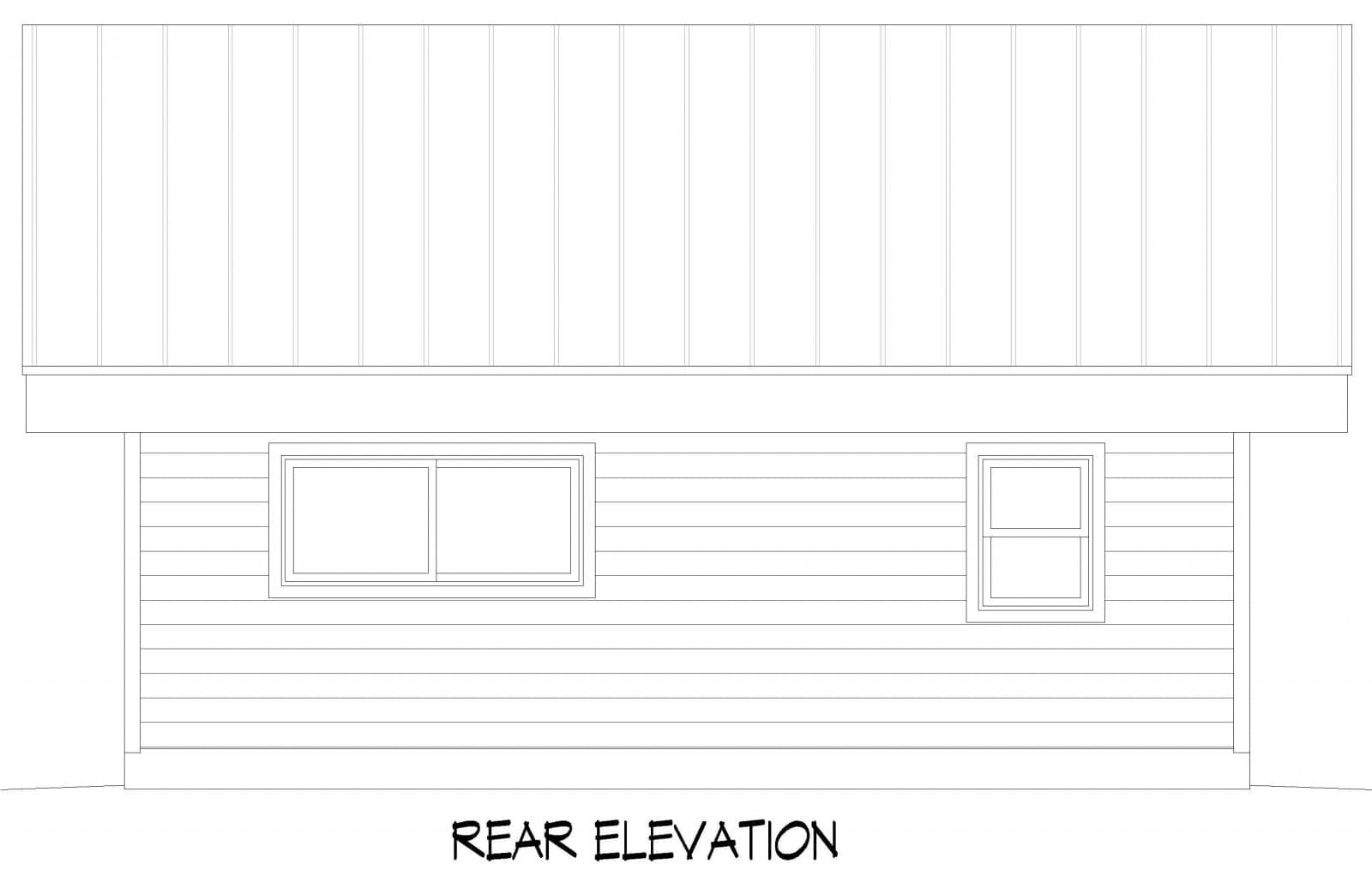 Home Plan Rear Elevation of this 1-Bedroom,650 Sq Ft Plan -196-1859