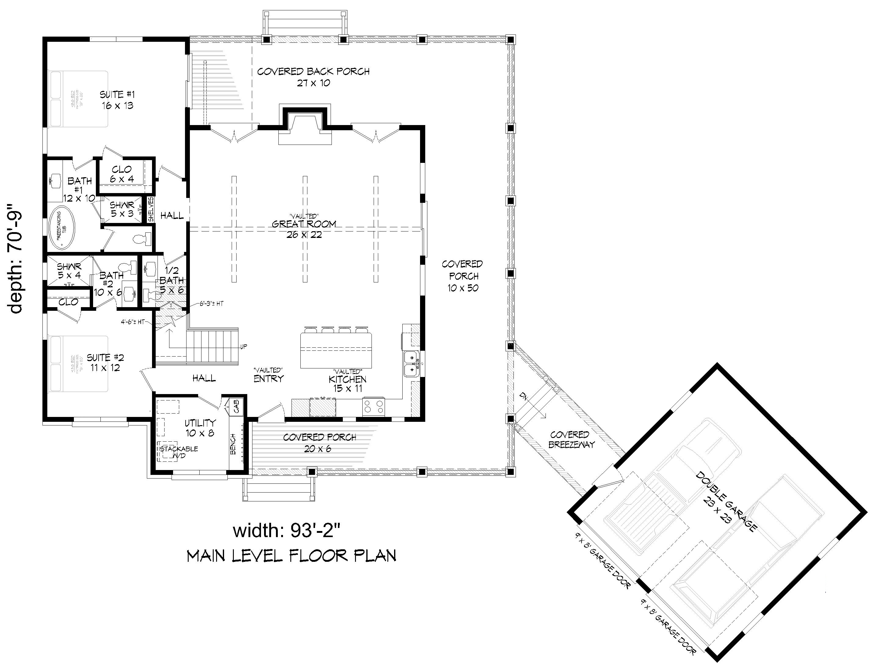Main Level of Craftsman Plan #196-1860