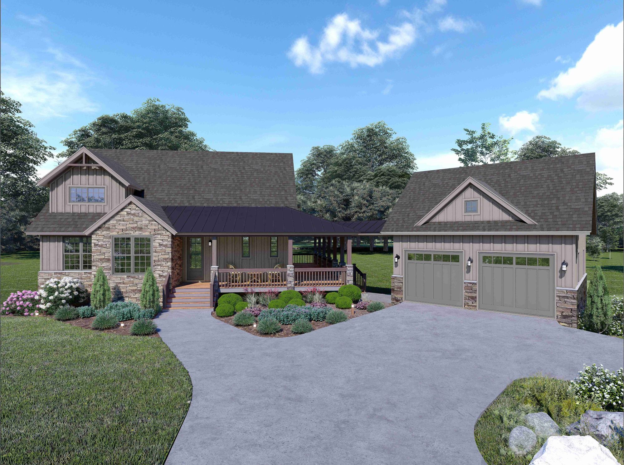 Front elevation of Craftsman home (ThePlanCollection: House Plan #196-1860)