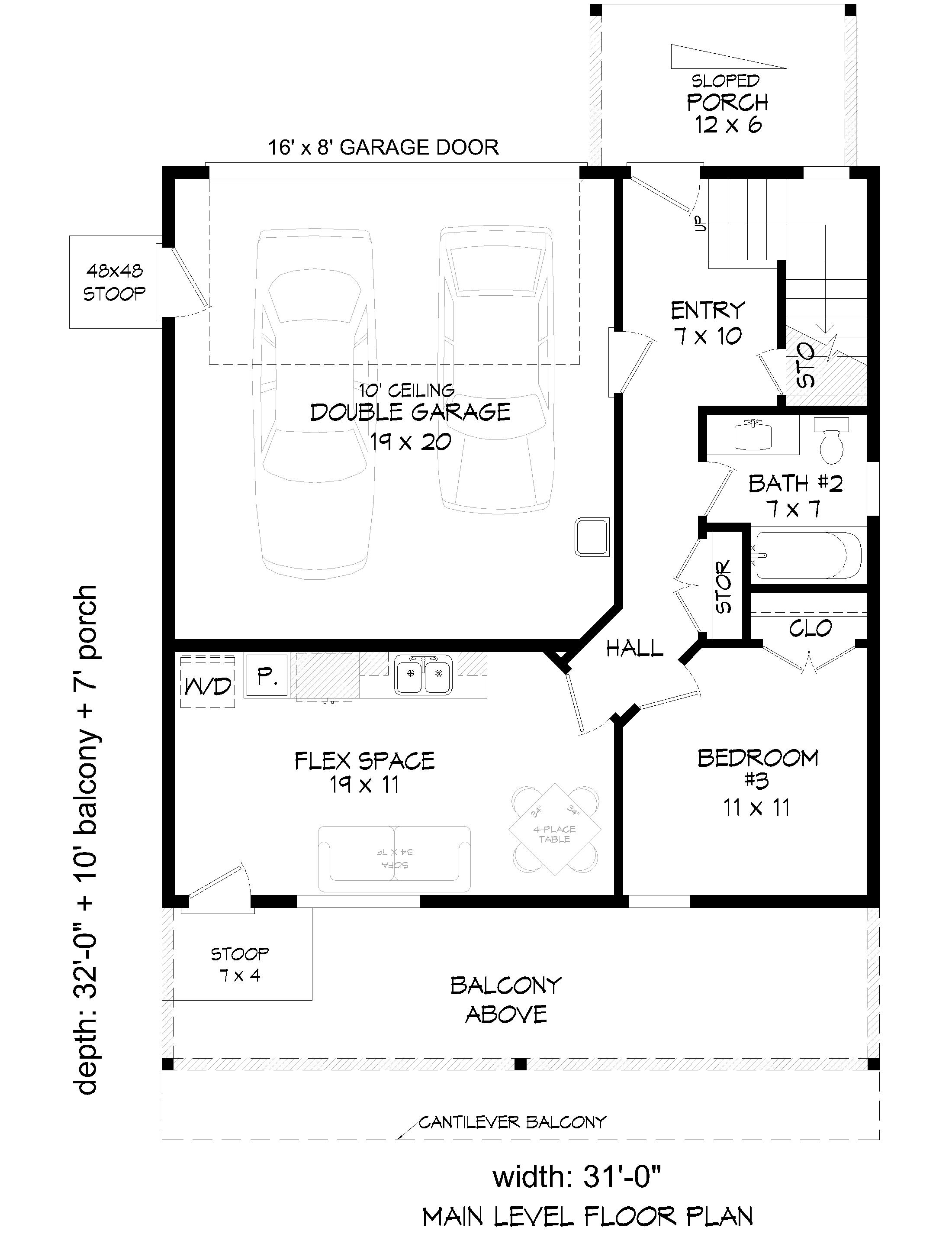 Main Level of Contemporary Plan #196-1862