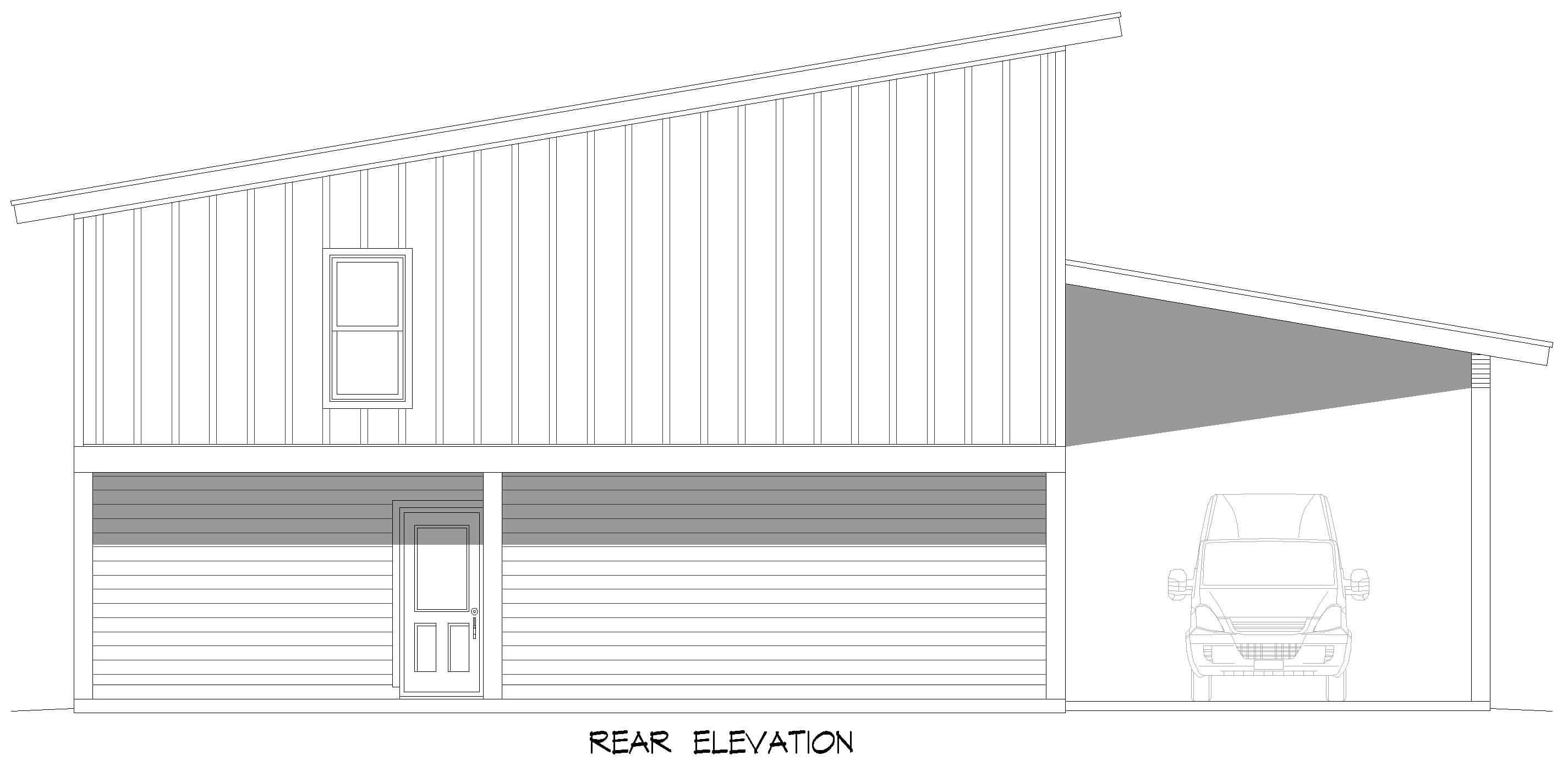 Home Plan Rear Elevation of this 2-Bedroom,784 Sq Ft Plan -196-1868