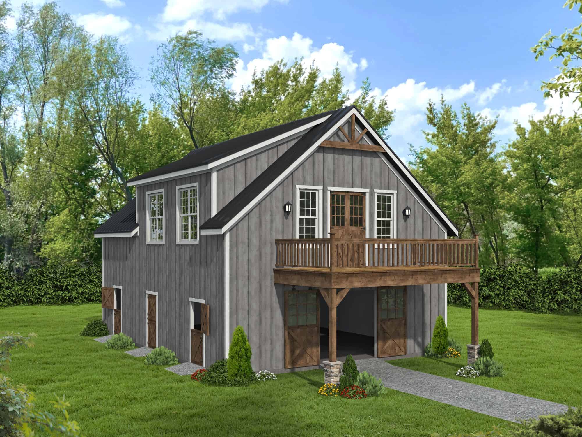 Front elevation of Barndominium home (ThePlanCollection: House Plan #196-1872)