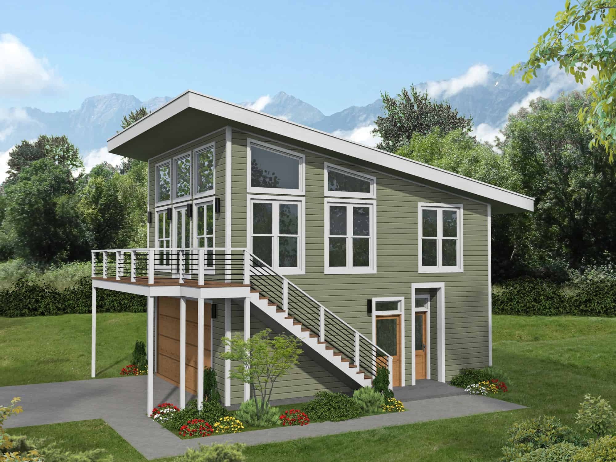 Front elevation of Contemporary home (ThePlanCollection: House Plan #196-1873)