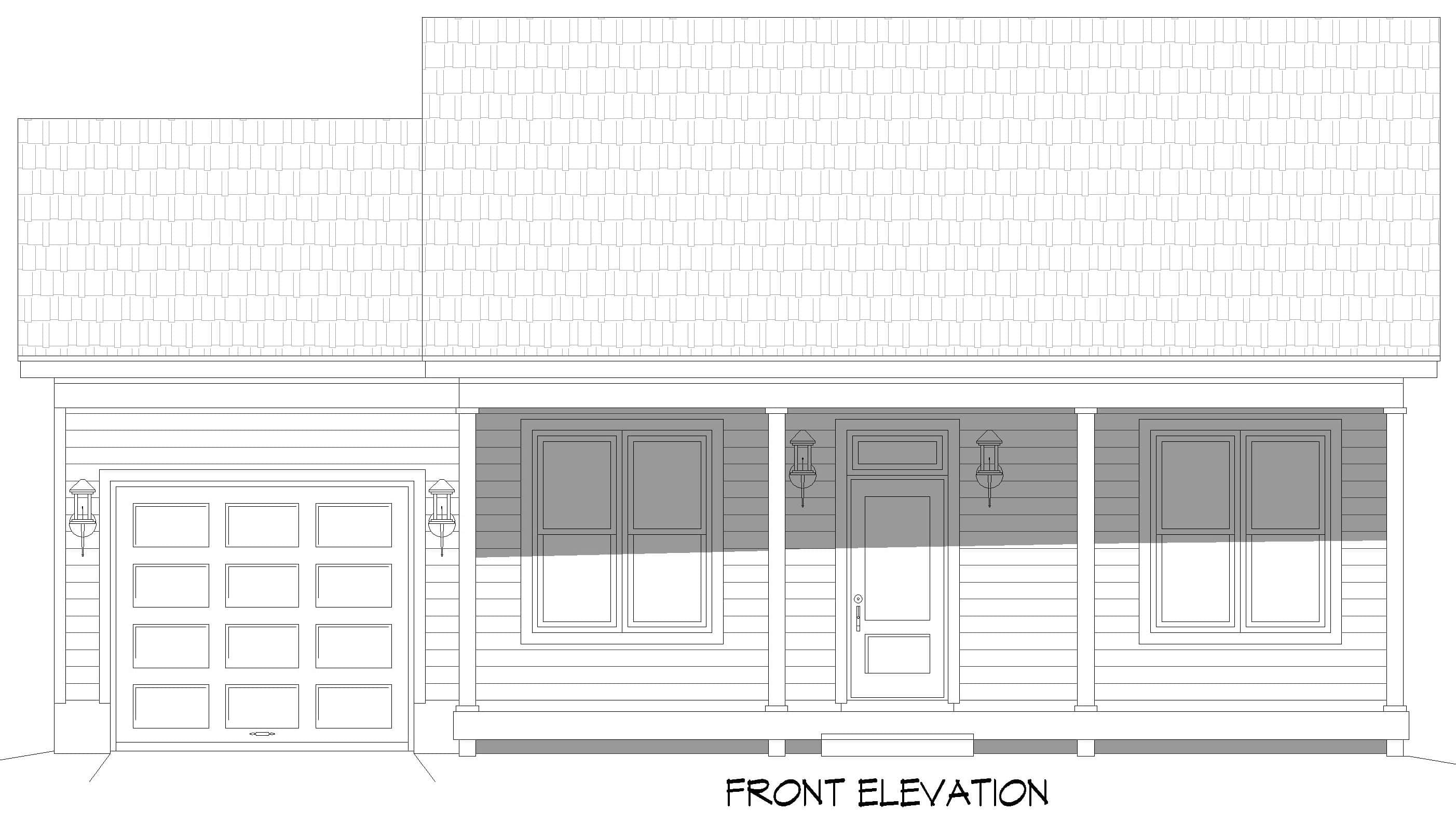 Home Plan Front Elevation of this 1-Bedroom,728 Sq Ft Plan -196-1879