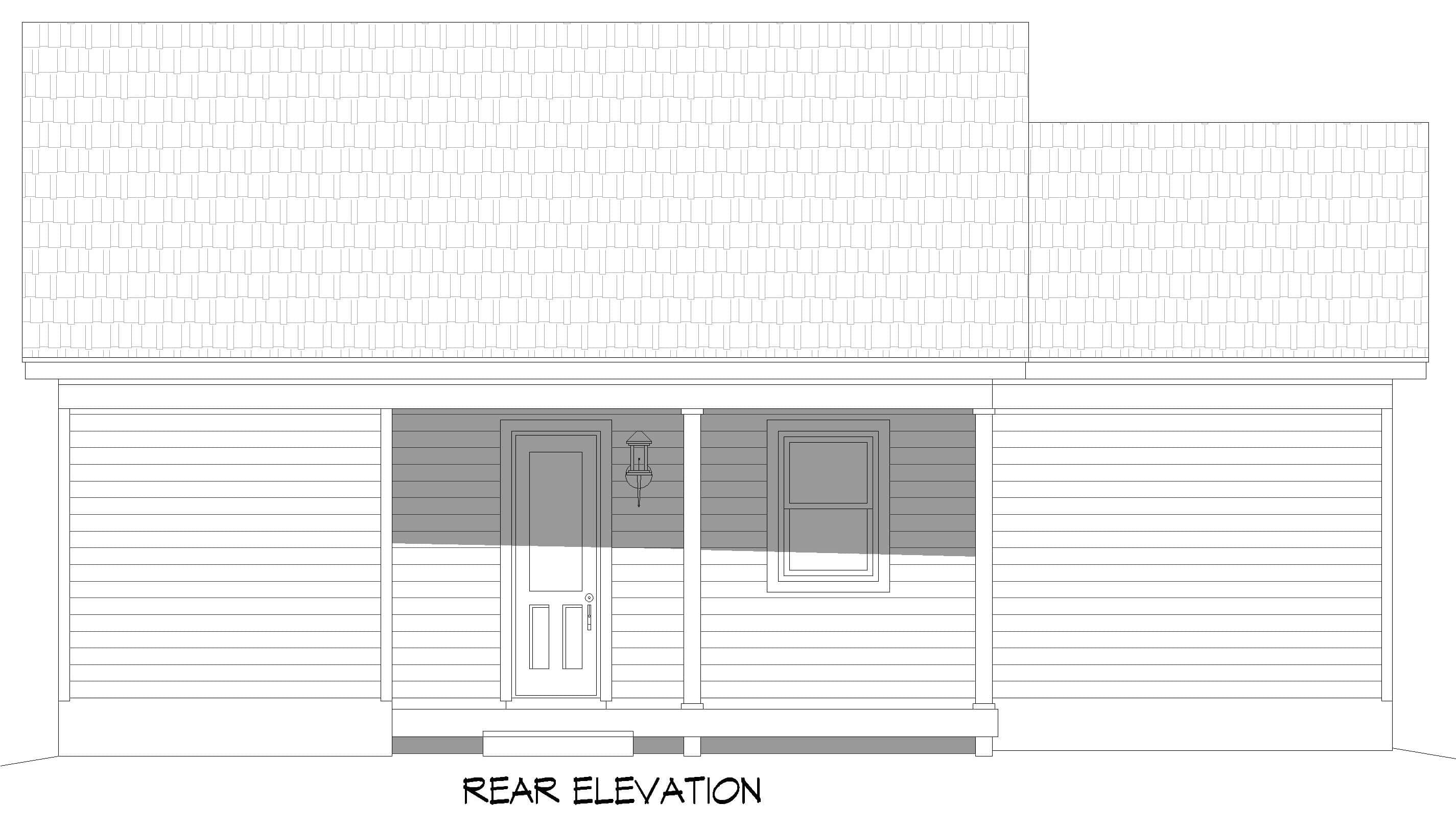 Home Plan Rear Elevation of this 1-Bedroom,728 Sq Ft Plan -196-1879