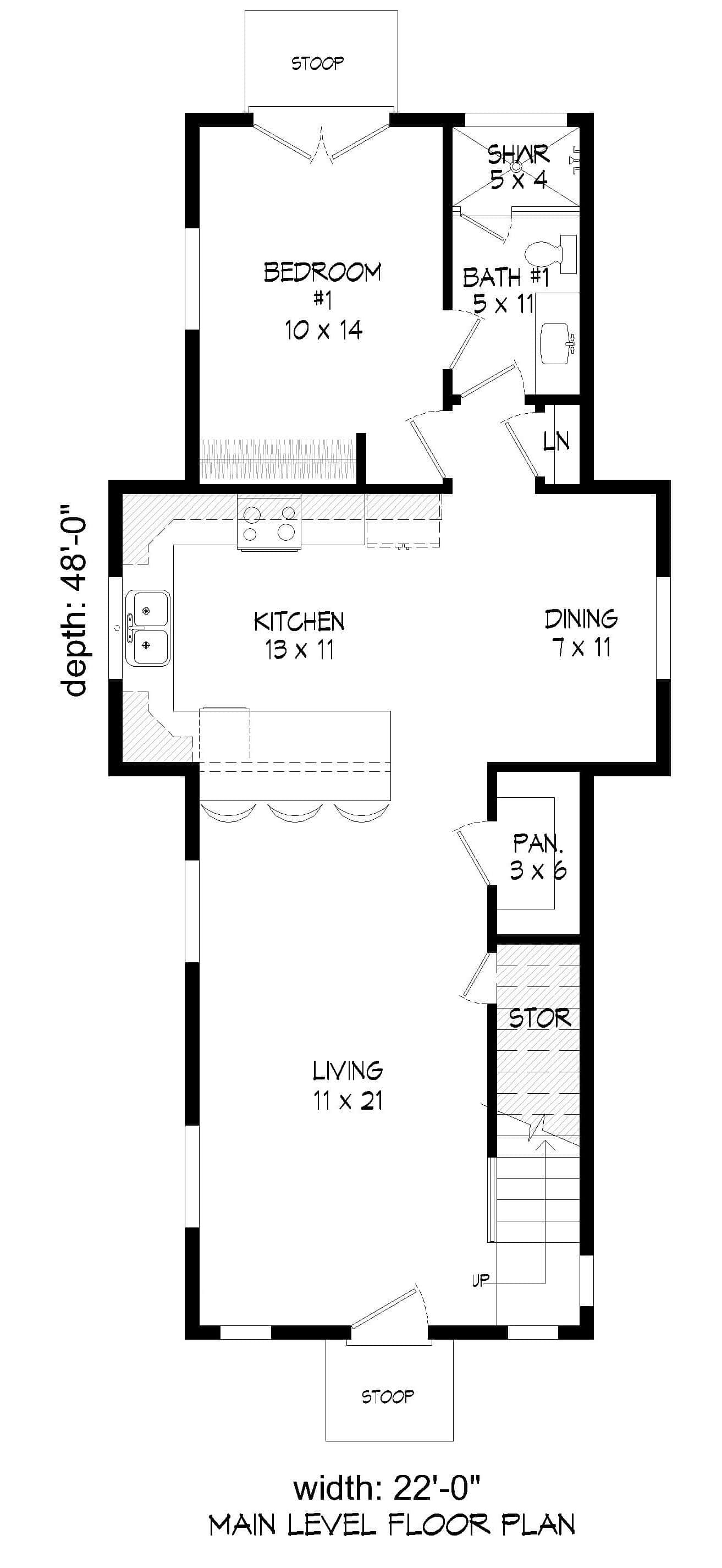 Main Level of Craftsman Plan #196-1882
