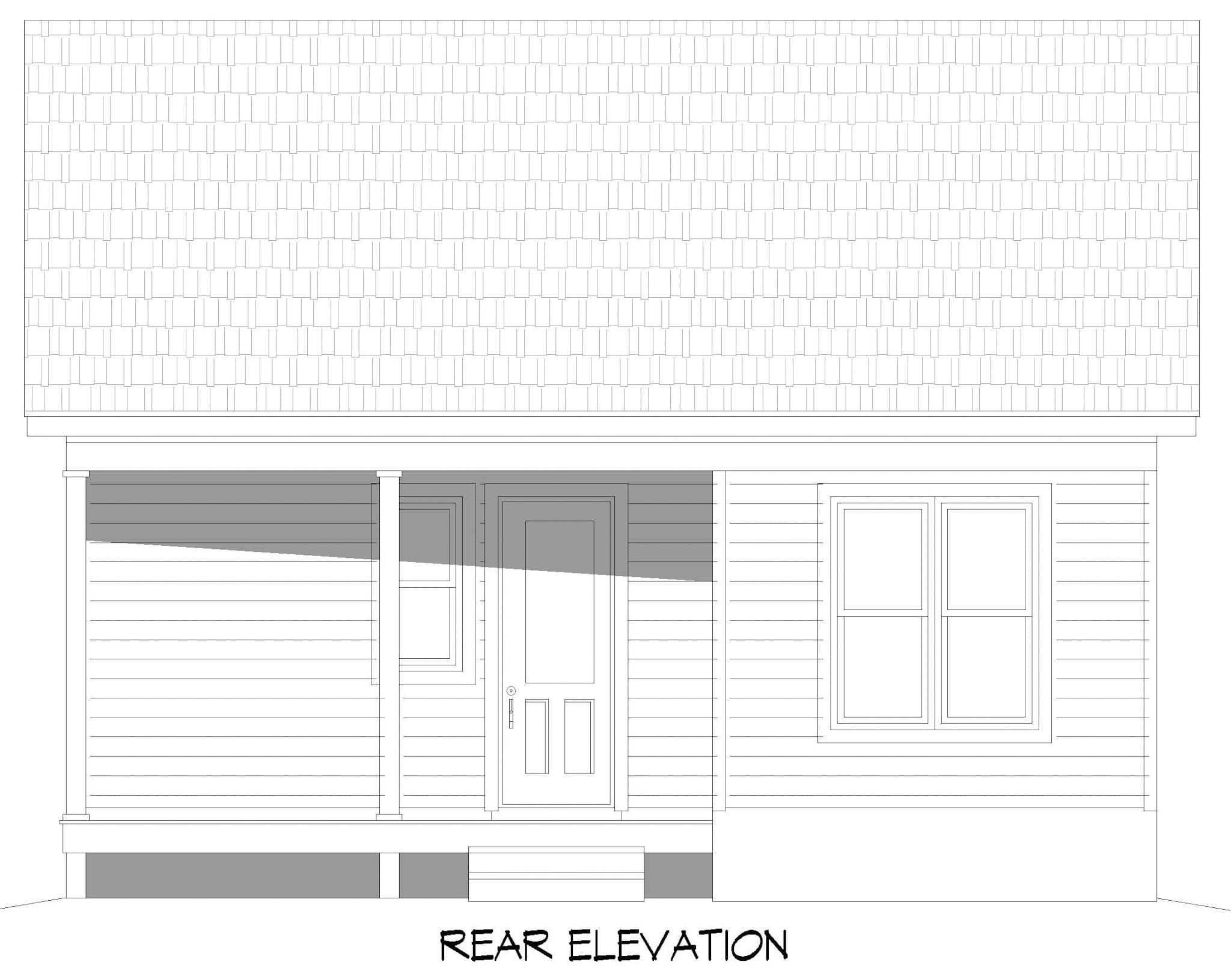Home Plan Rear Elevation of this 2-Bedroom,941 Sq Ft Plan -196-1883