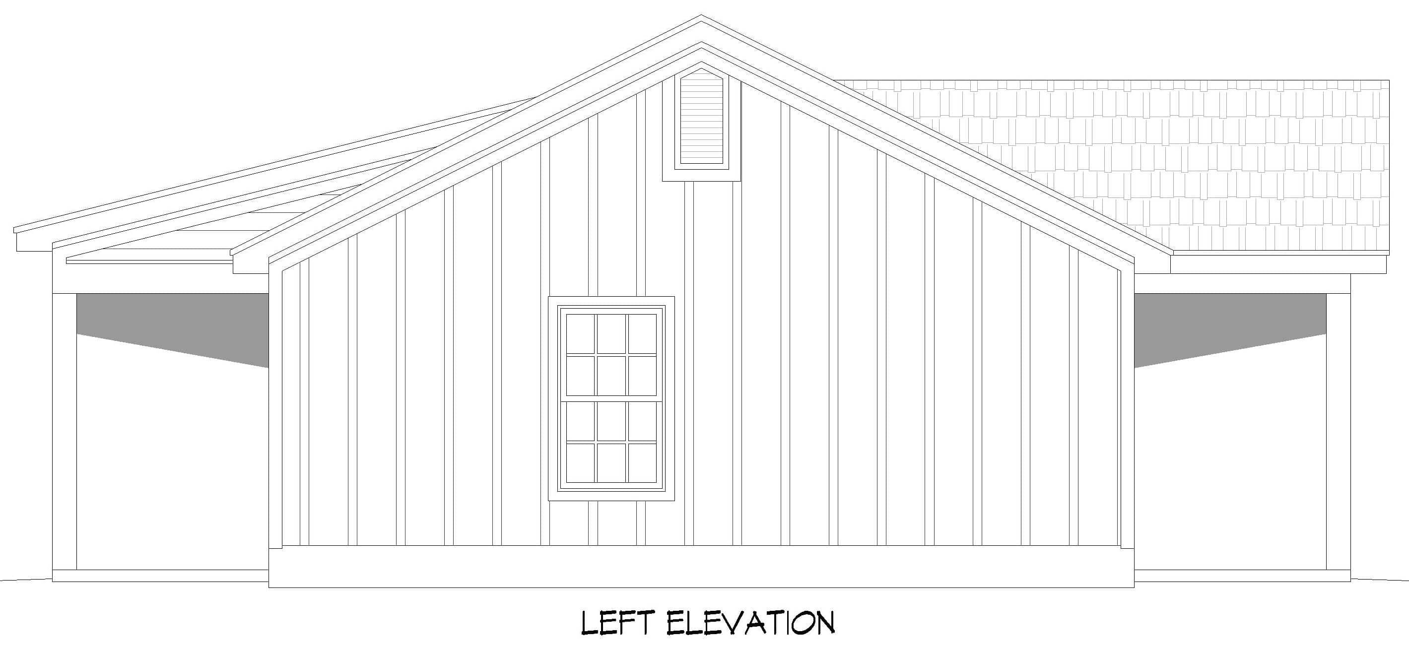 Home Plan Left Elevation of this 2-Bedroom,960 Sq Ft Plan -196-1884