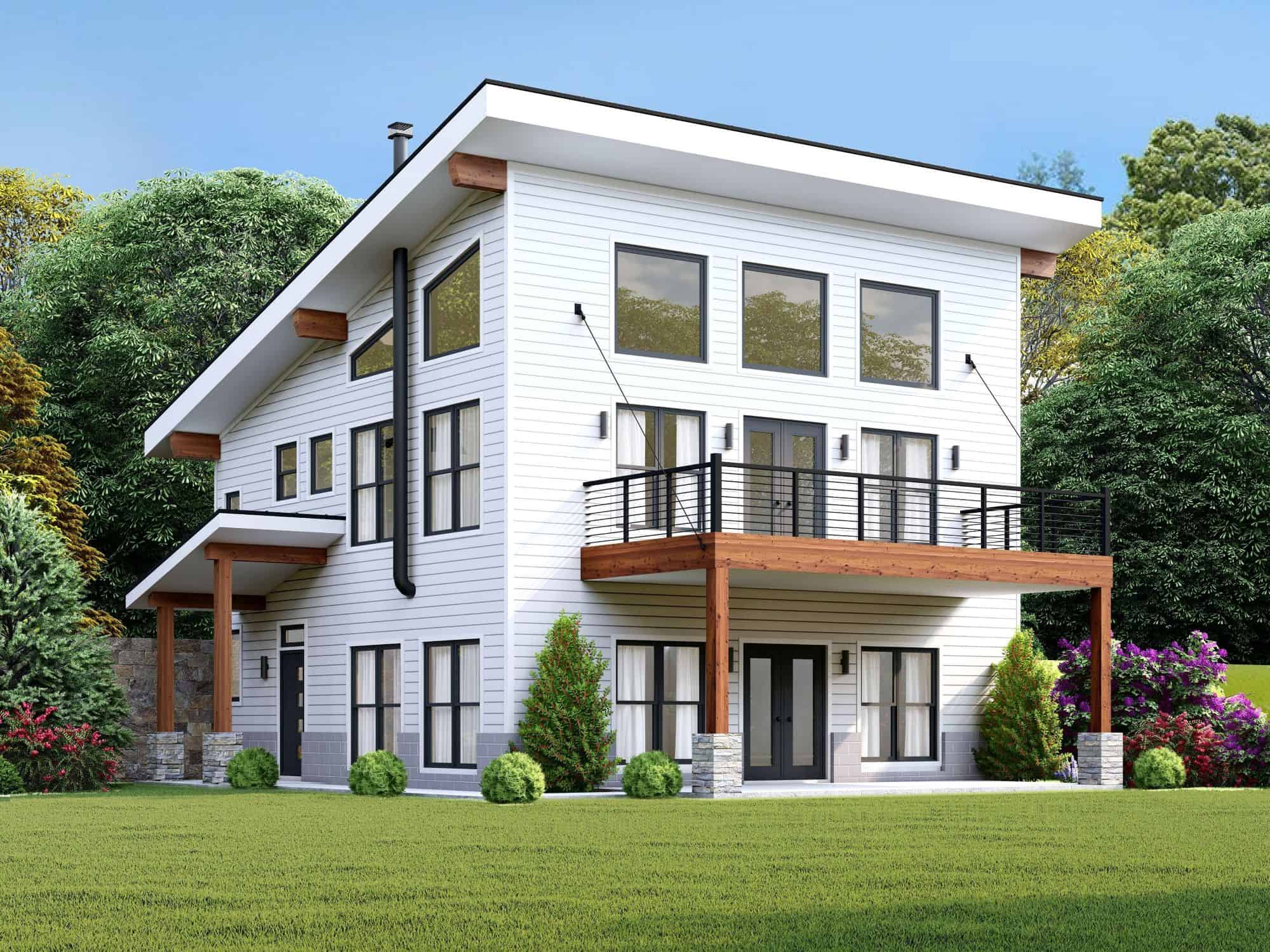 Front elevation of Contemporary home (ThePlanCollection: House Plan #196-1885)