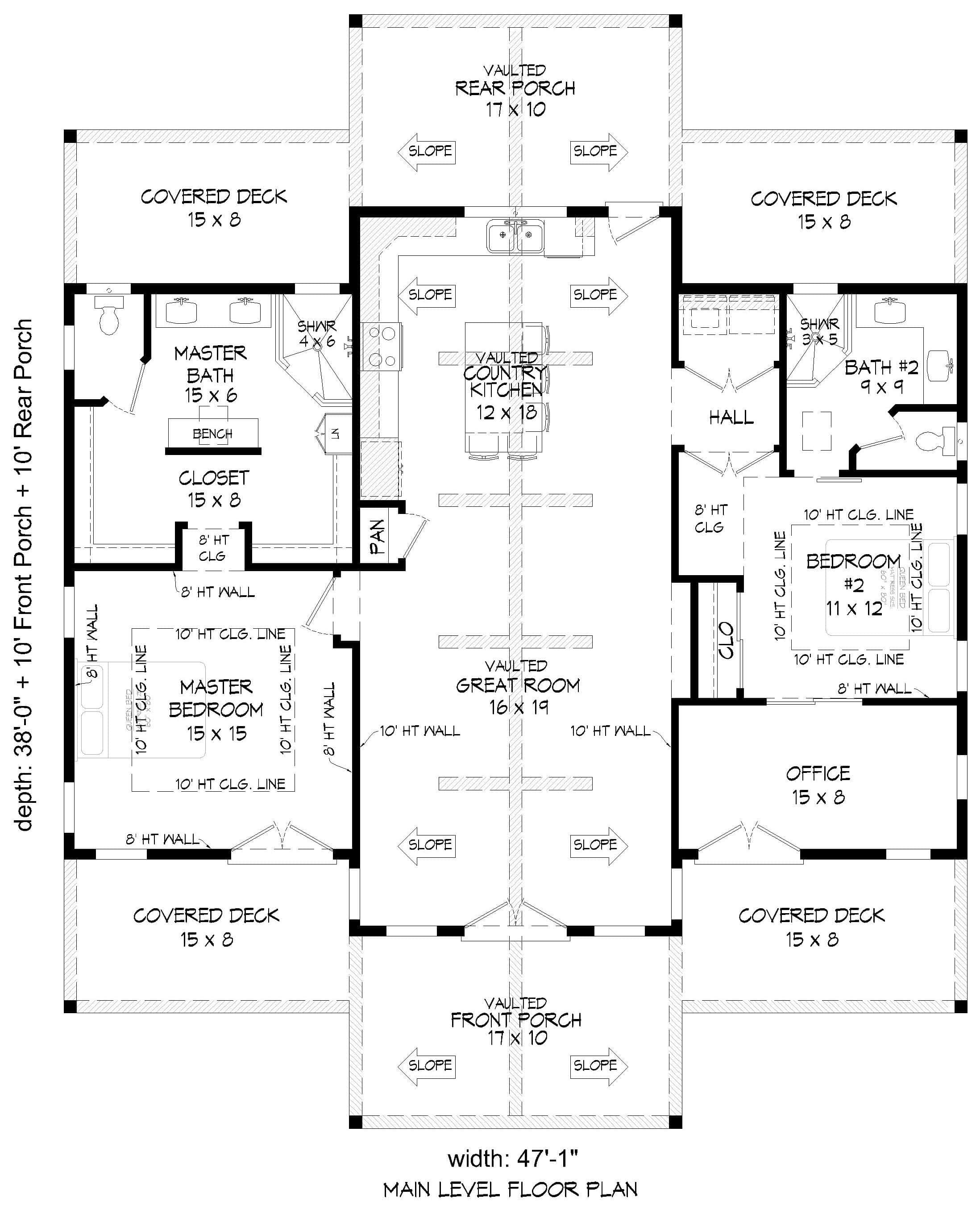 Main Level of Farmhouse Plan #196-1892