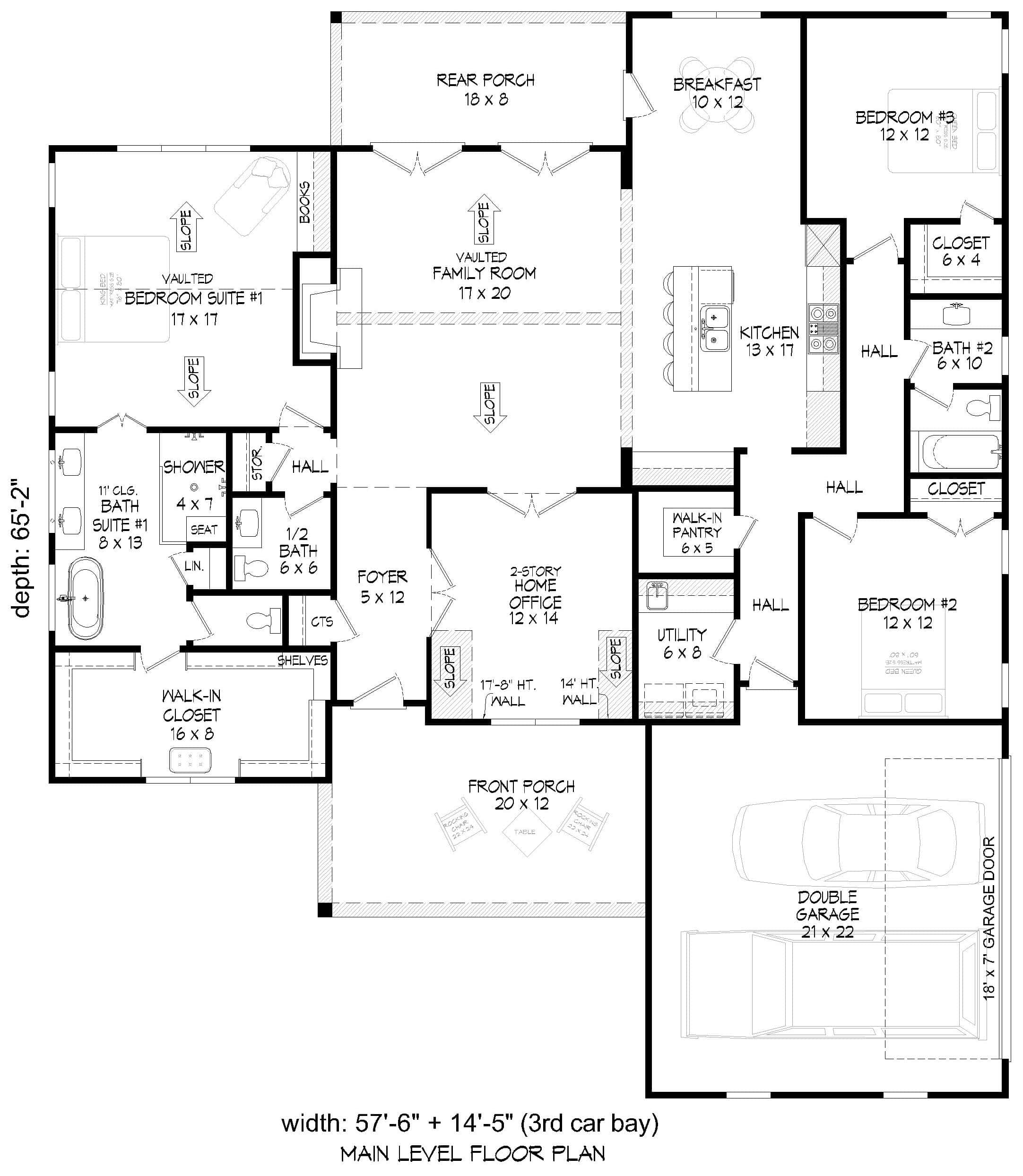 Main Level of Farmhouse Plan #196-1902