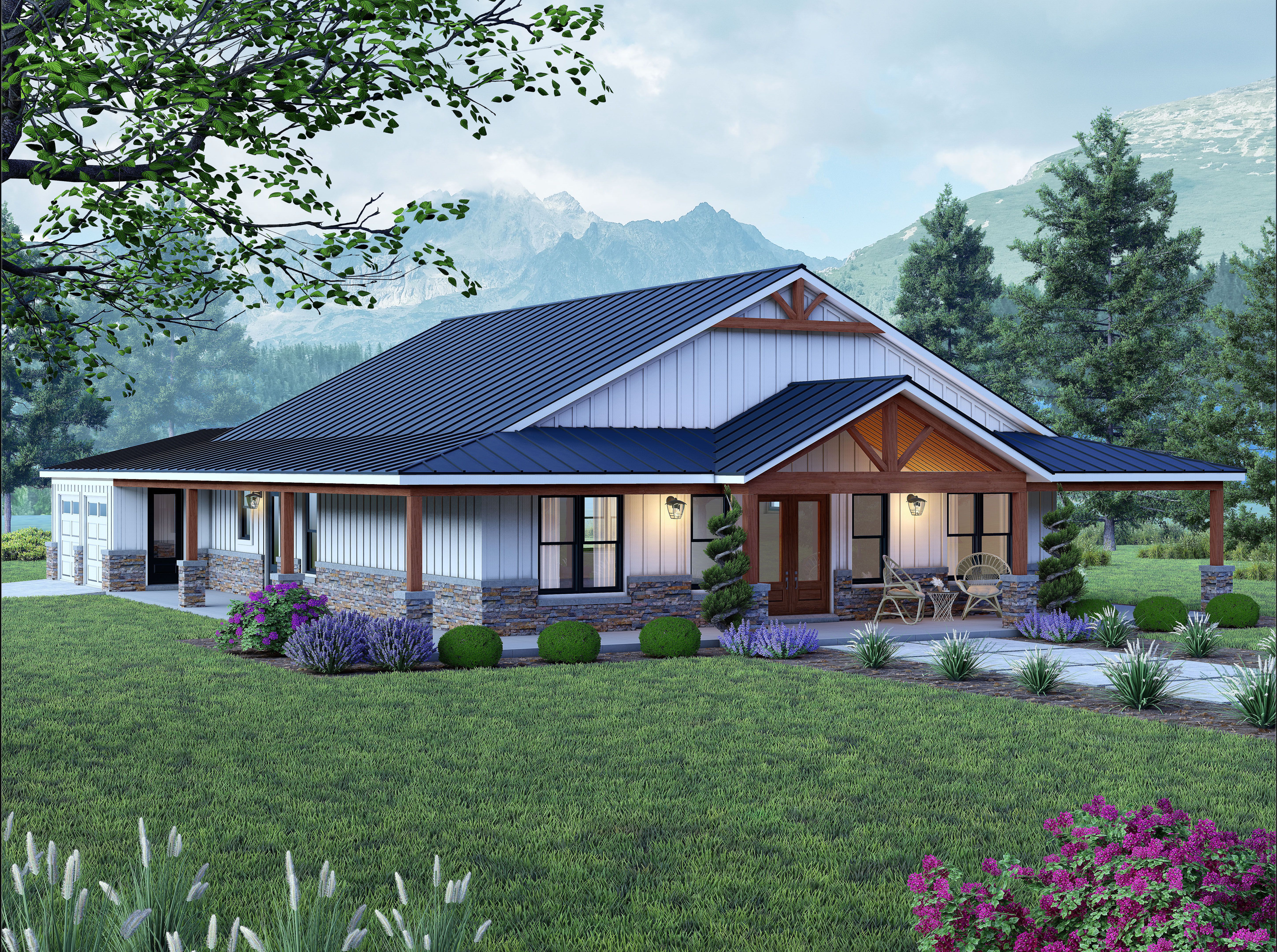 Front elevation of Ranch home (ThePlanCollection: House Plan #196-1903)