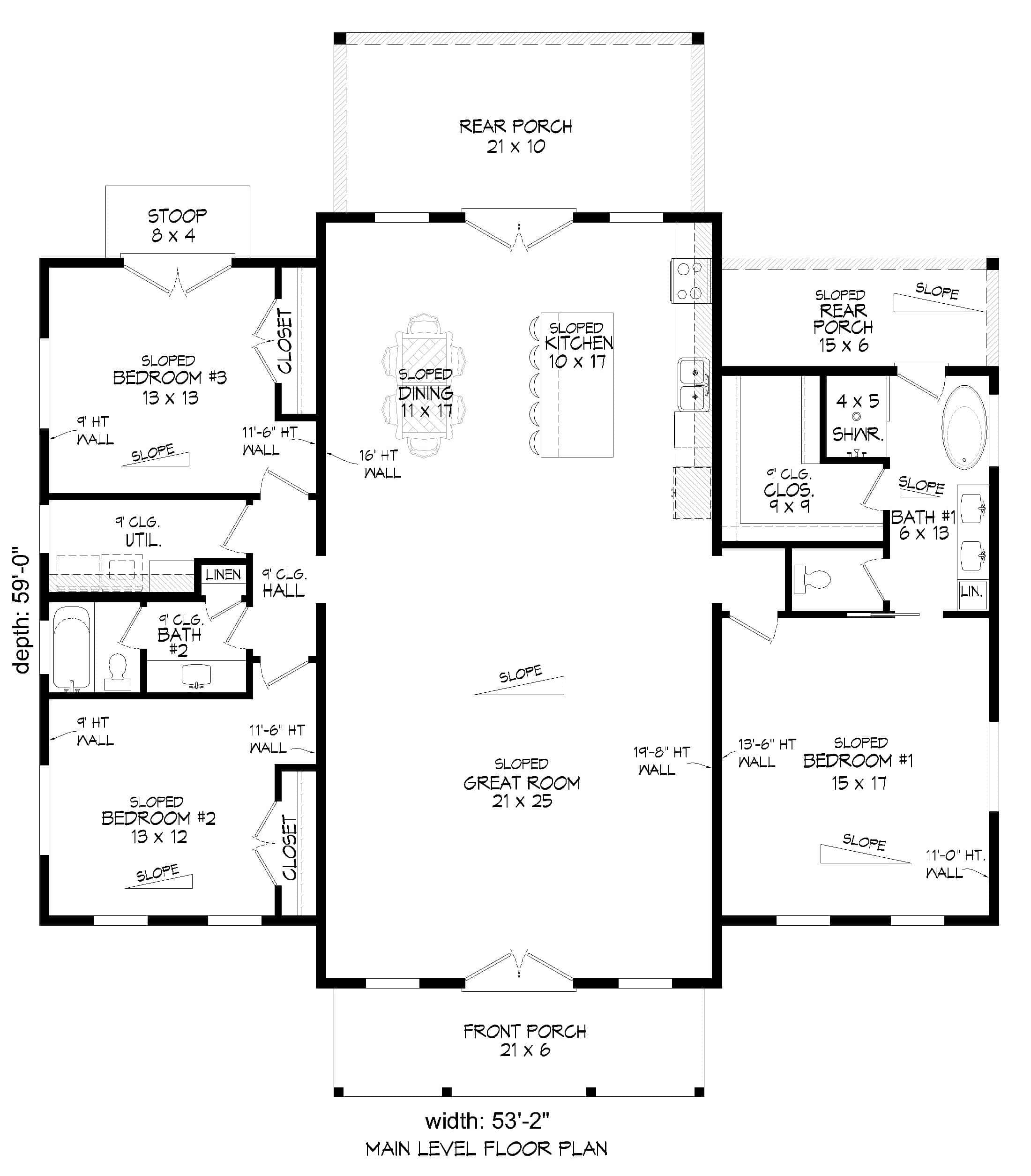 Main Level of Barndominium Plan #196-1905