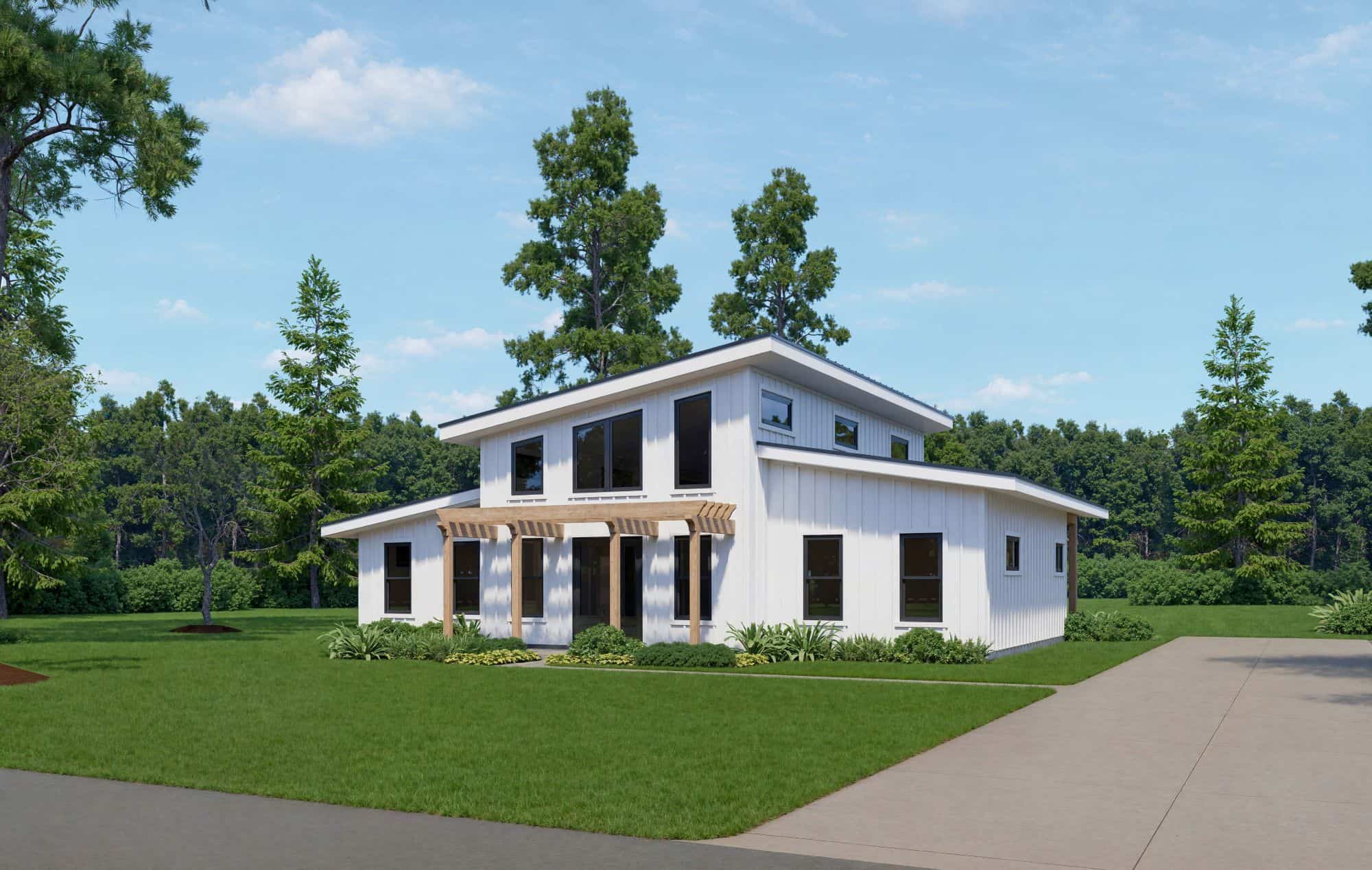 Front elevation of Barndominium home (ThePlanCollection: House Plan #196-1905)