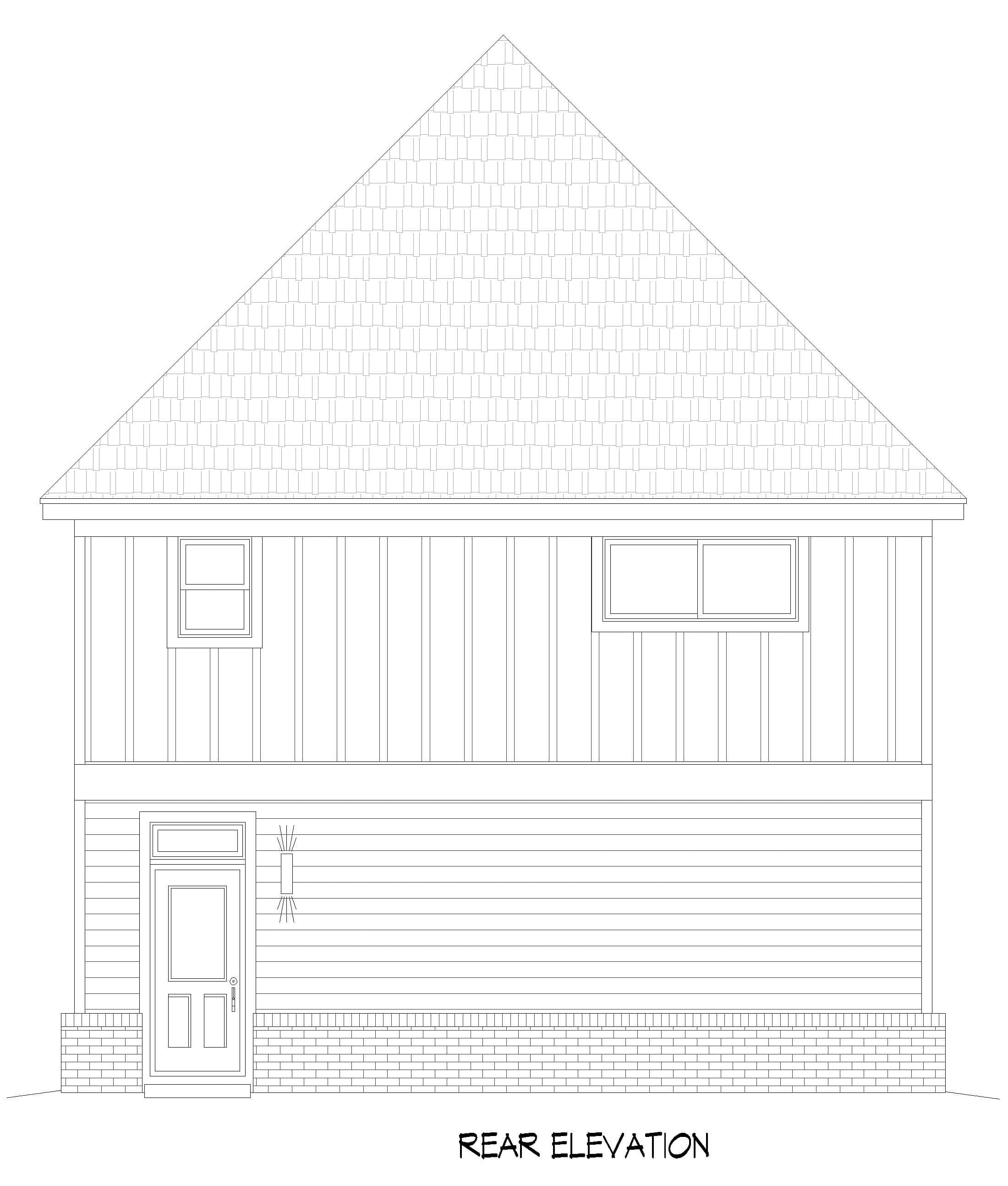 Home Plan Rear Elevation of this 1-Bedroom,831 Sq Ft Plan -196-1910