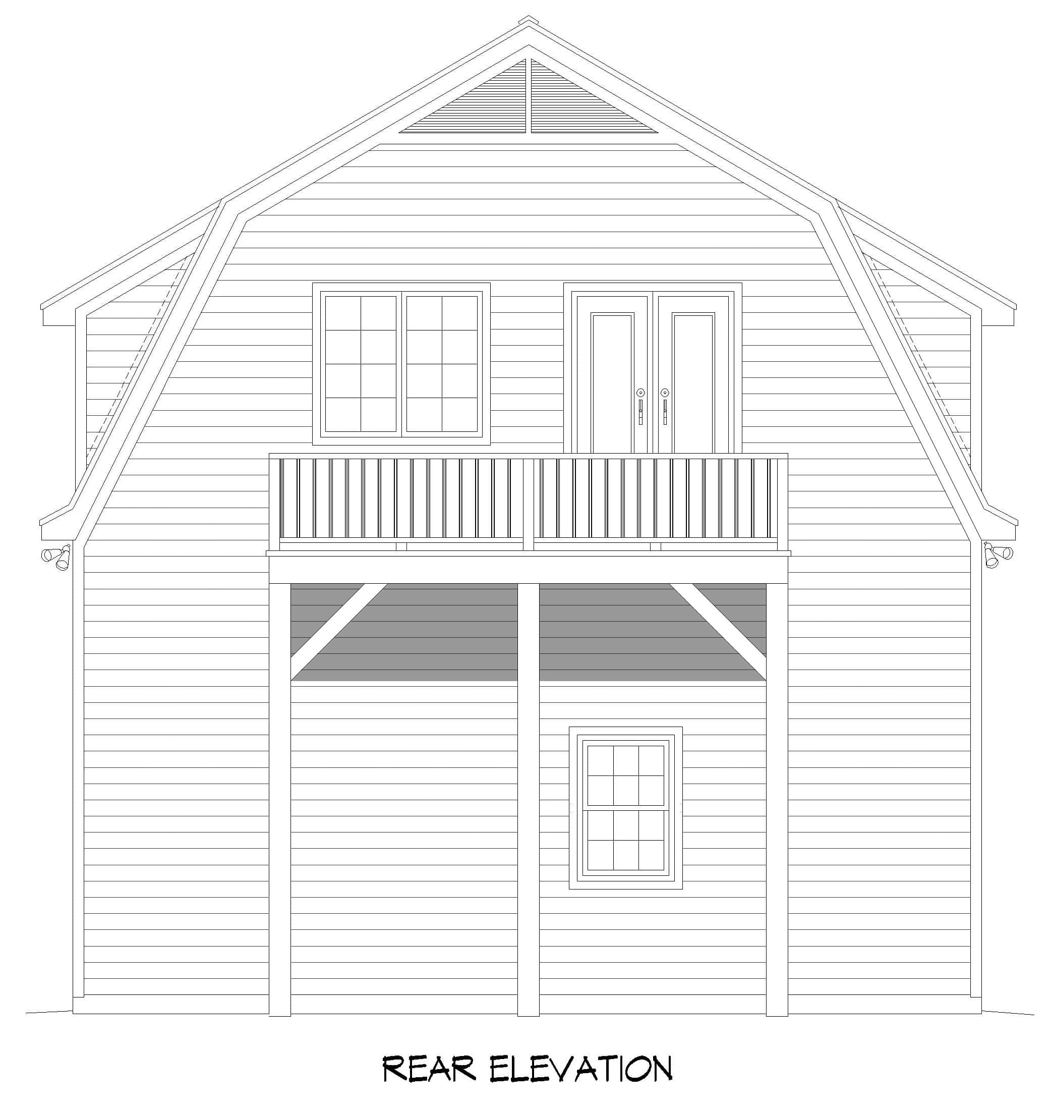 Home Plan Rear Elevation of this 2-Bedroom,1358 Sq Ft Plan -196-1915