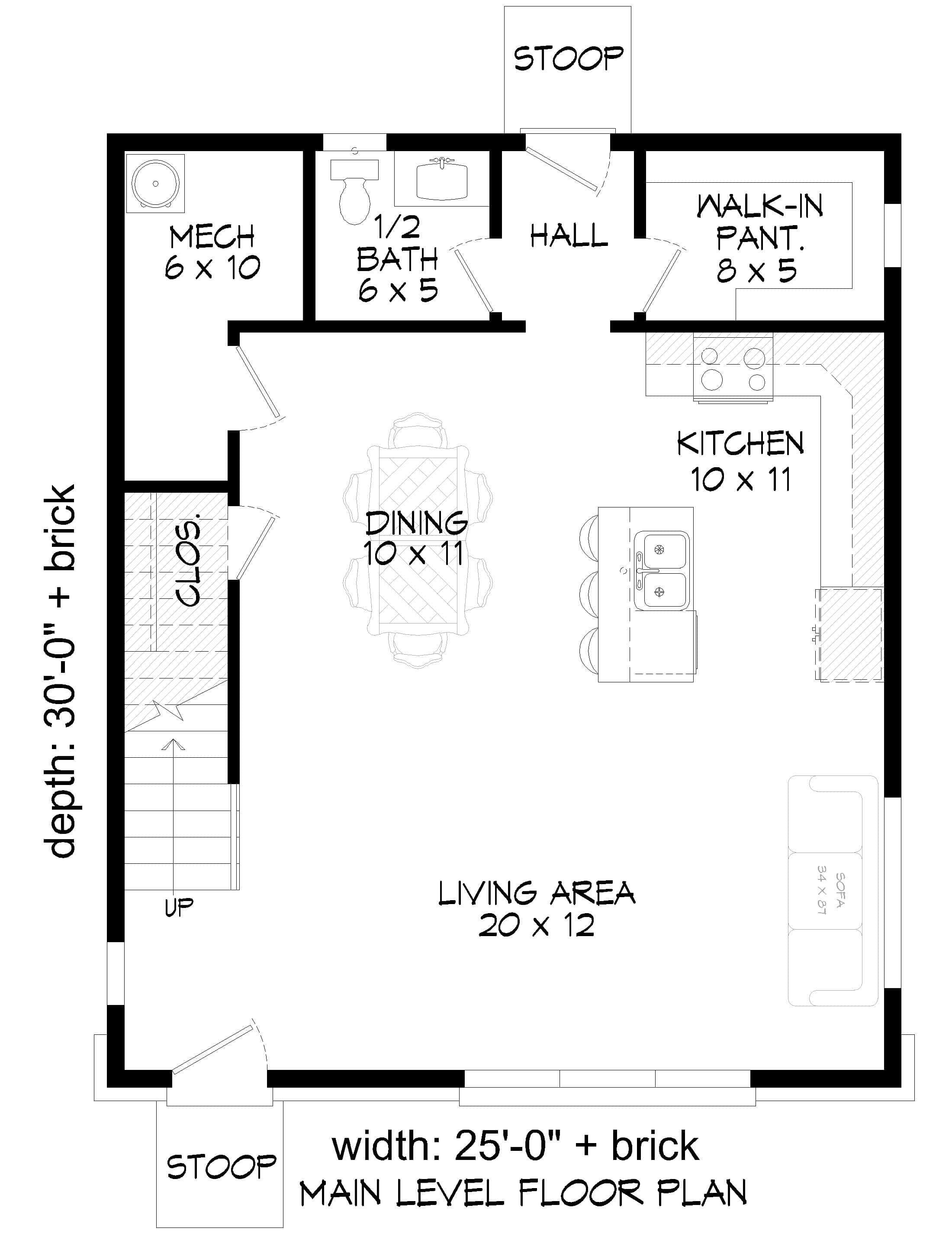 Main Level of Contemporary Plan #196-1926