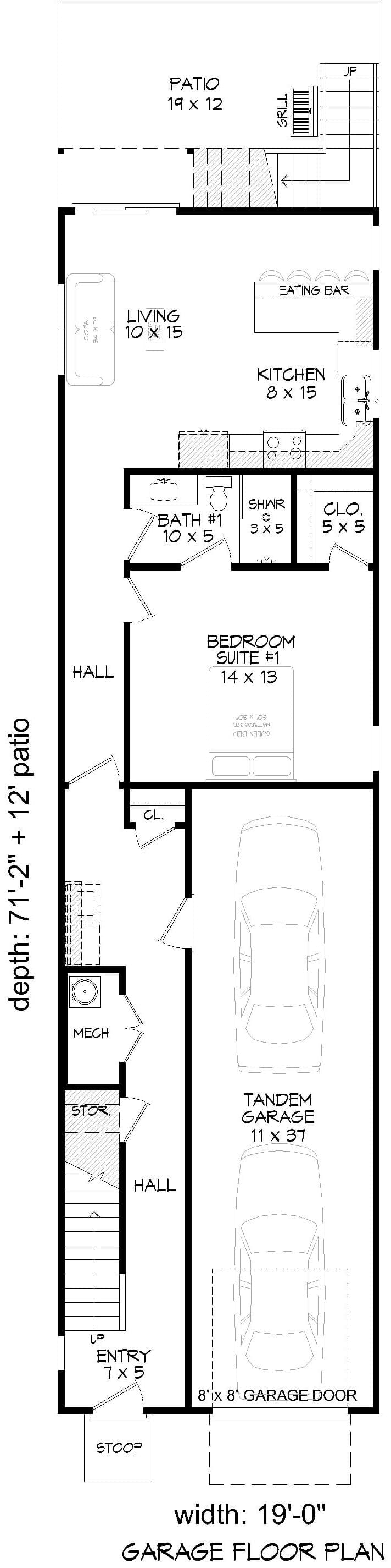 Main Level of Contemporary Plan #196-1928