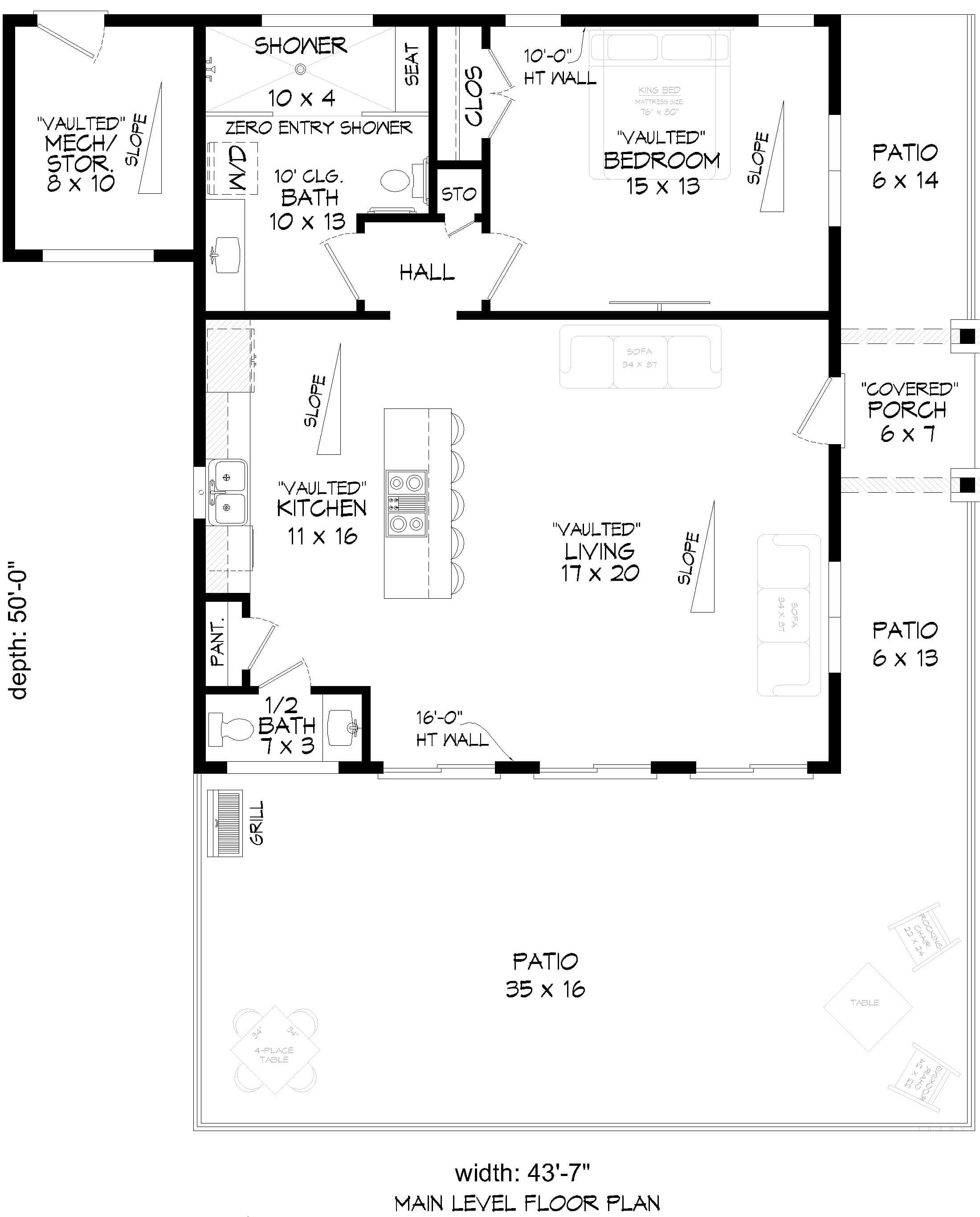 Main Level of Contemporary Plan #196-1930
