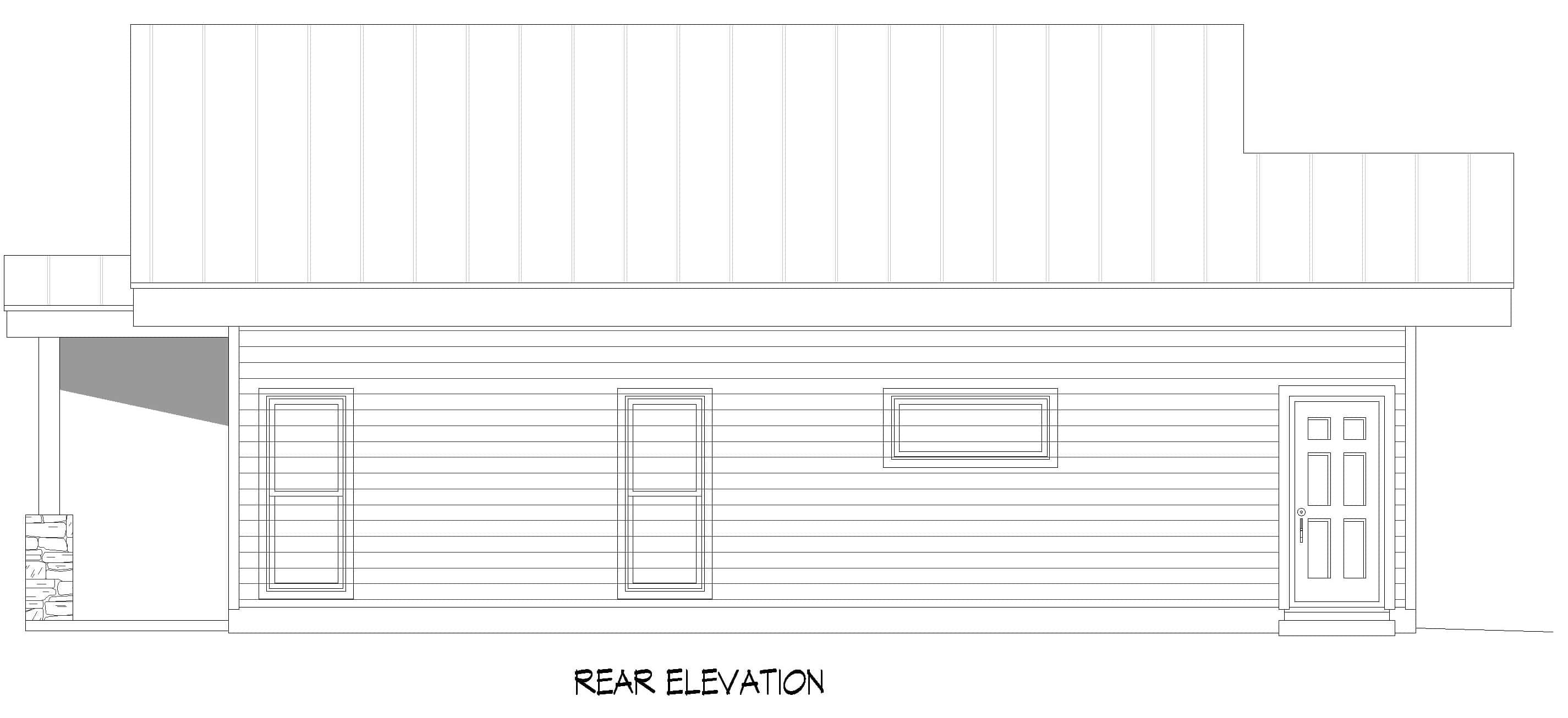 Home Plan Rear Elevation of this 1-Bedroom,986 Sq Ft Plan -196-1930