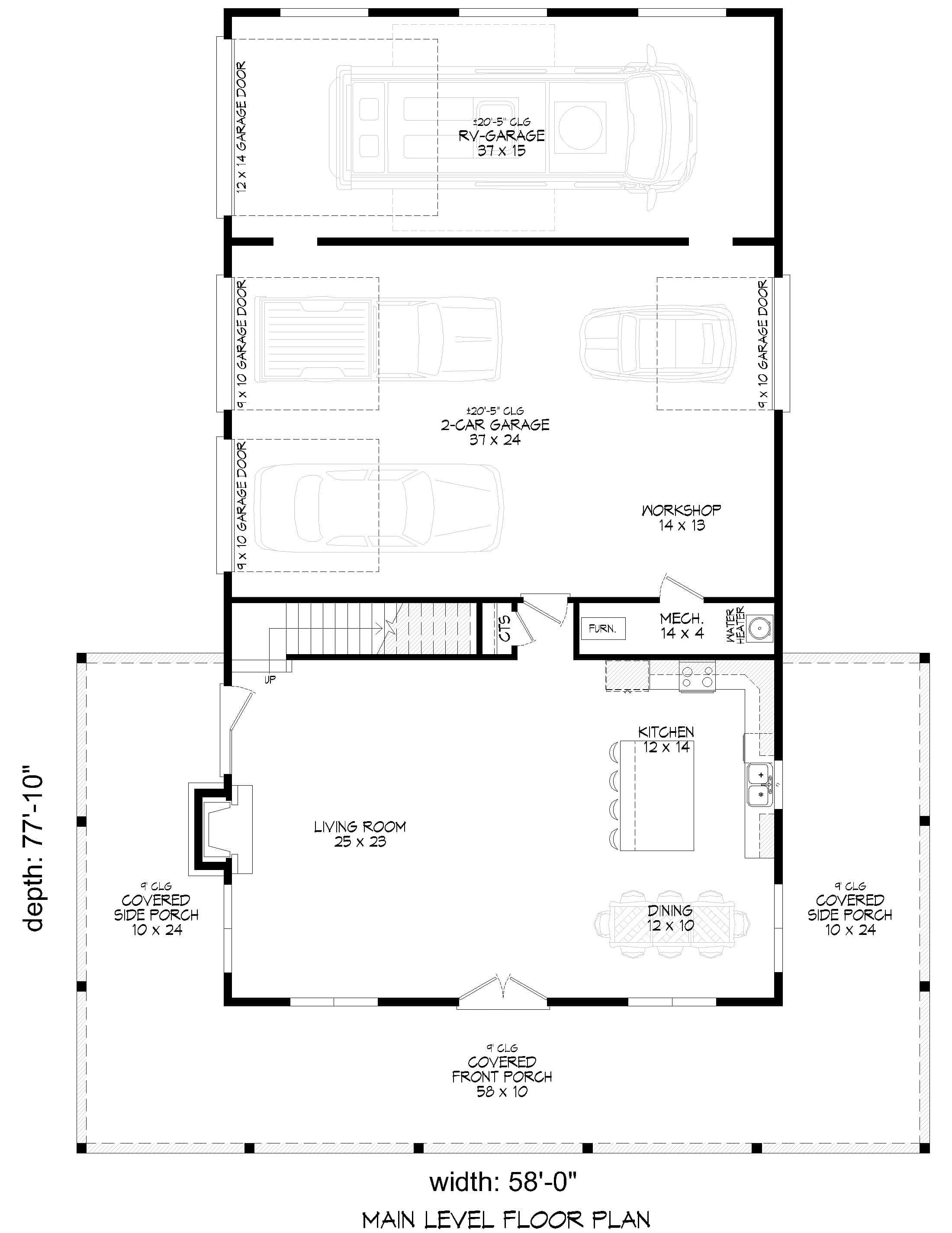 Main Level of Barndominium Plan #196-1931