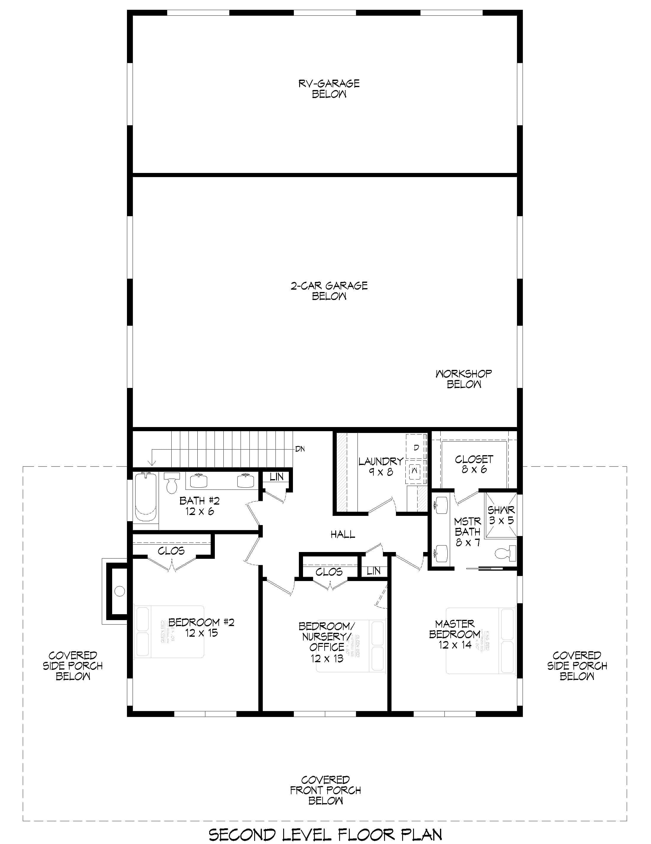 Upper Level of Barndominium Plan #196-1931