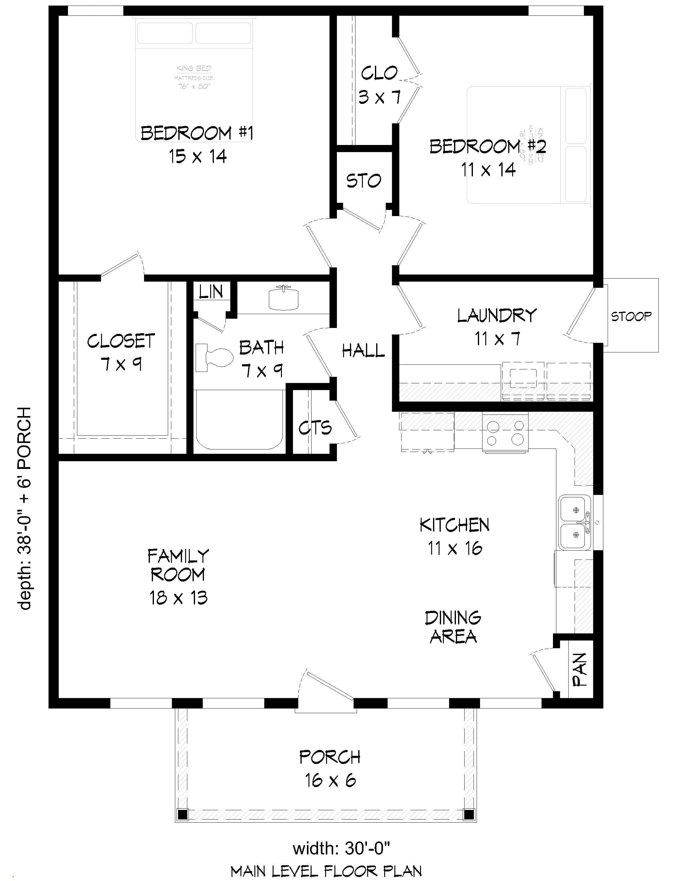 Main Level of Farmhouse Plan #196-1933
