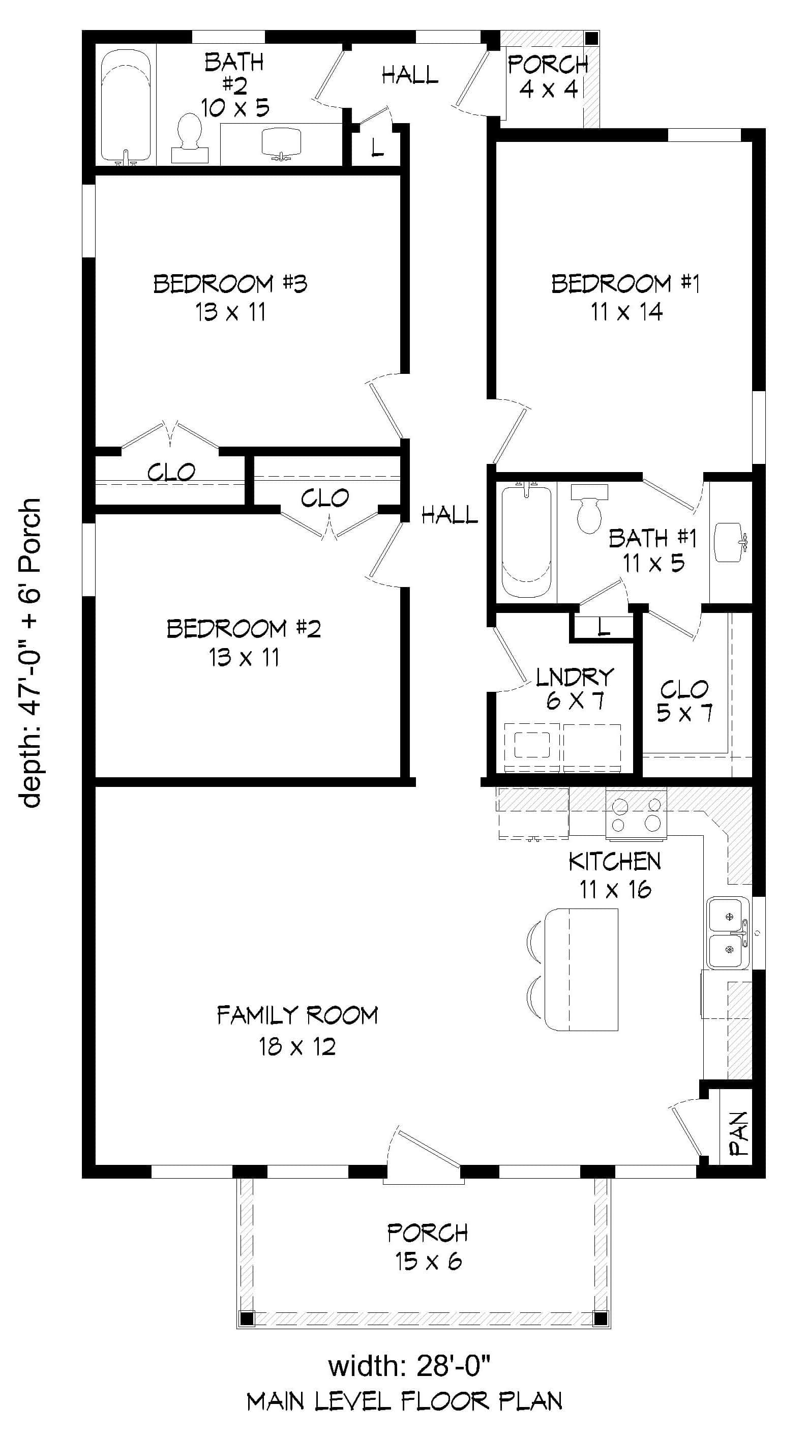 Main Level of Cottage Plan #196-1939