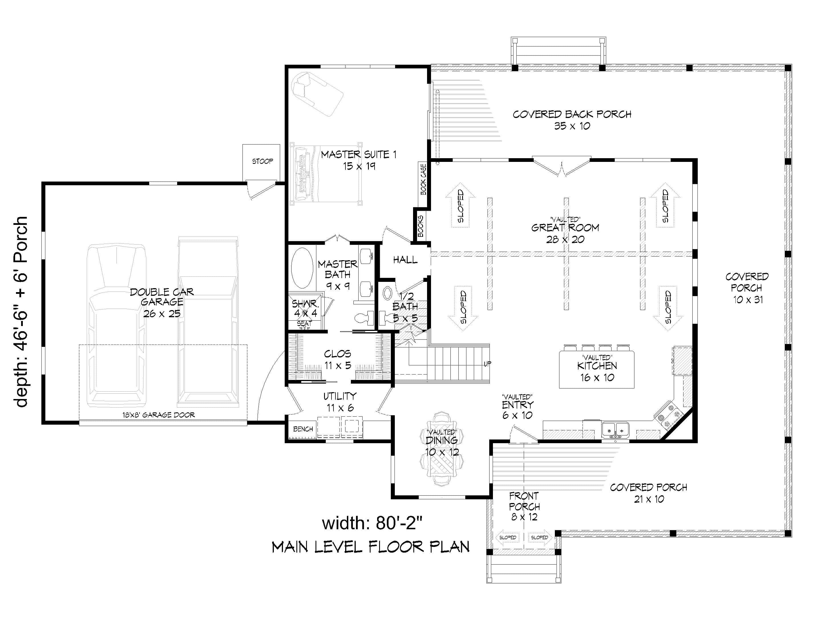 Main Level of Modern Farmhouse Plan #196-1950