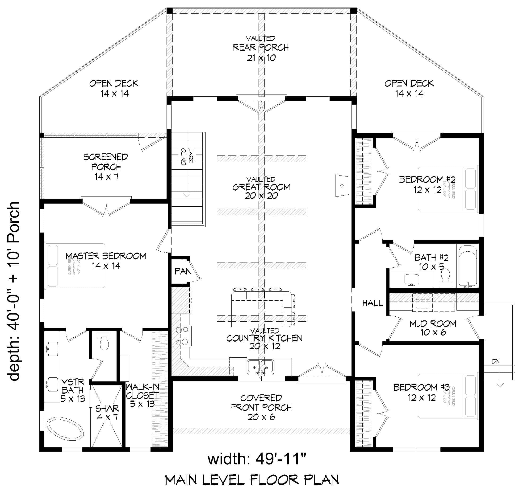 Main Level of Lake Plan #196-1951