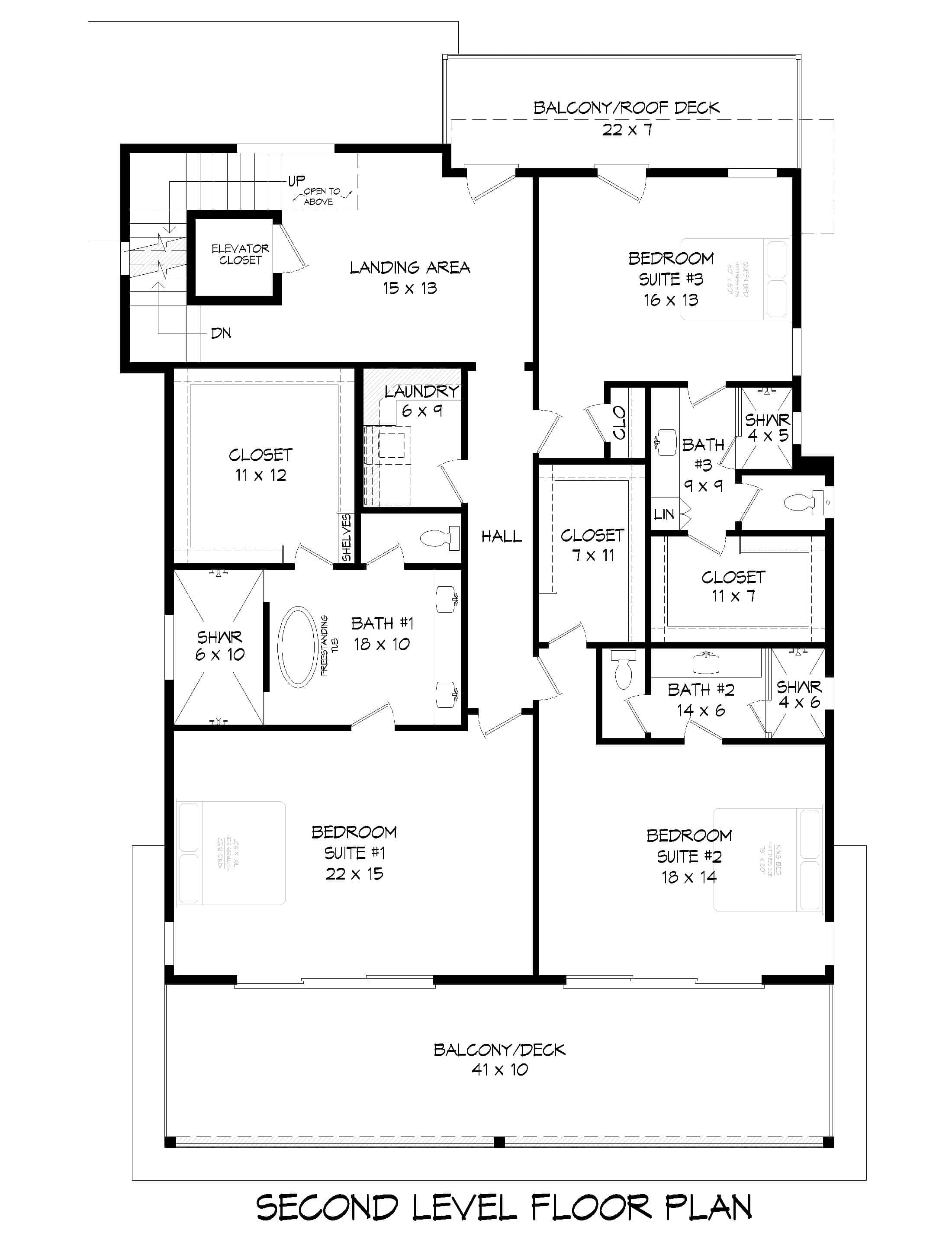 Upper Level of Contemporary Plan #196-1952