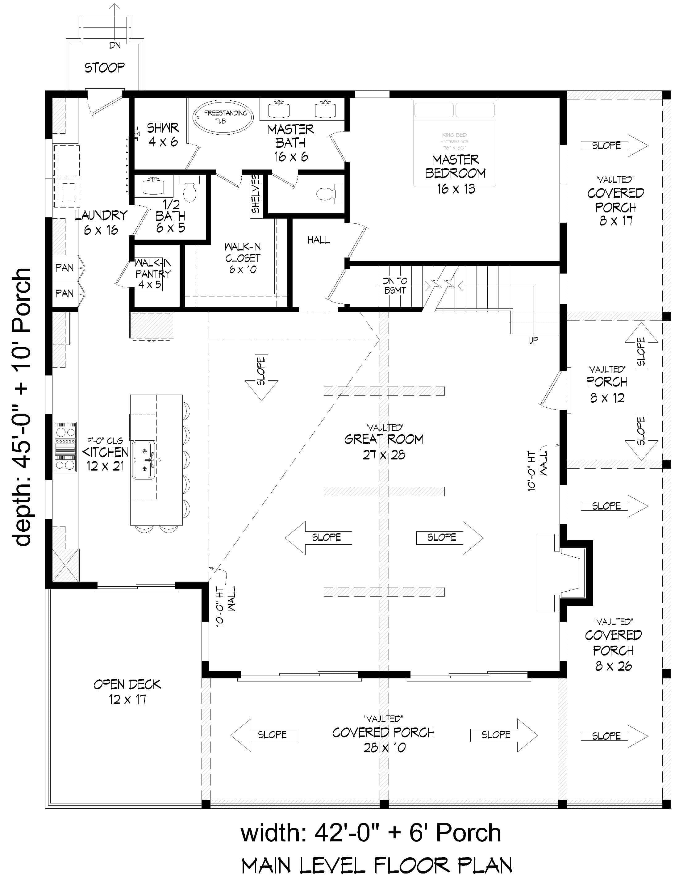 Main Level of Craftsman Plan #196-1954