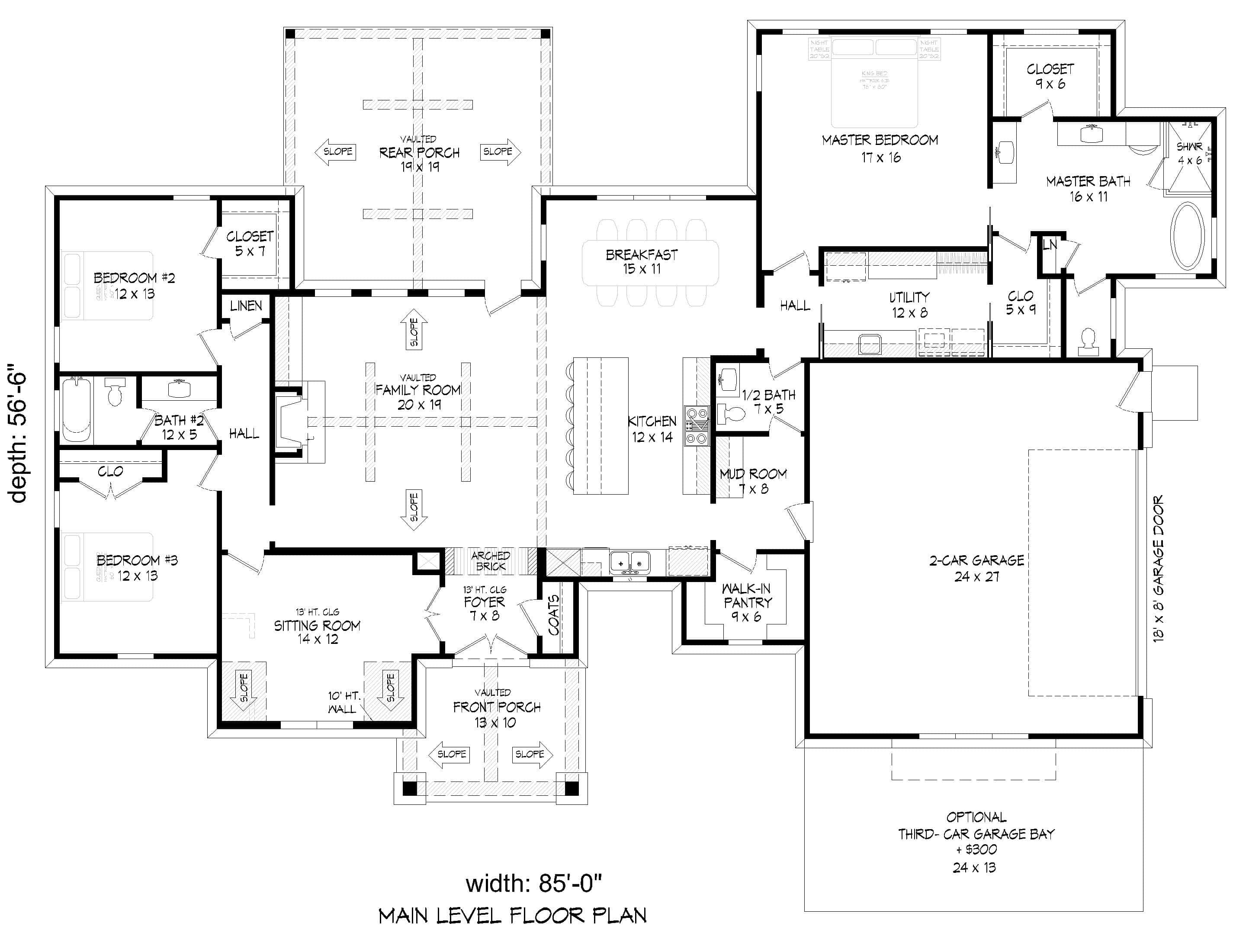 Main Level of Farmhouse Plan #196-1957