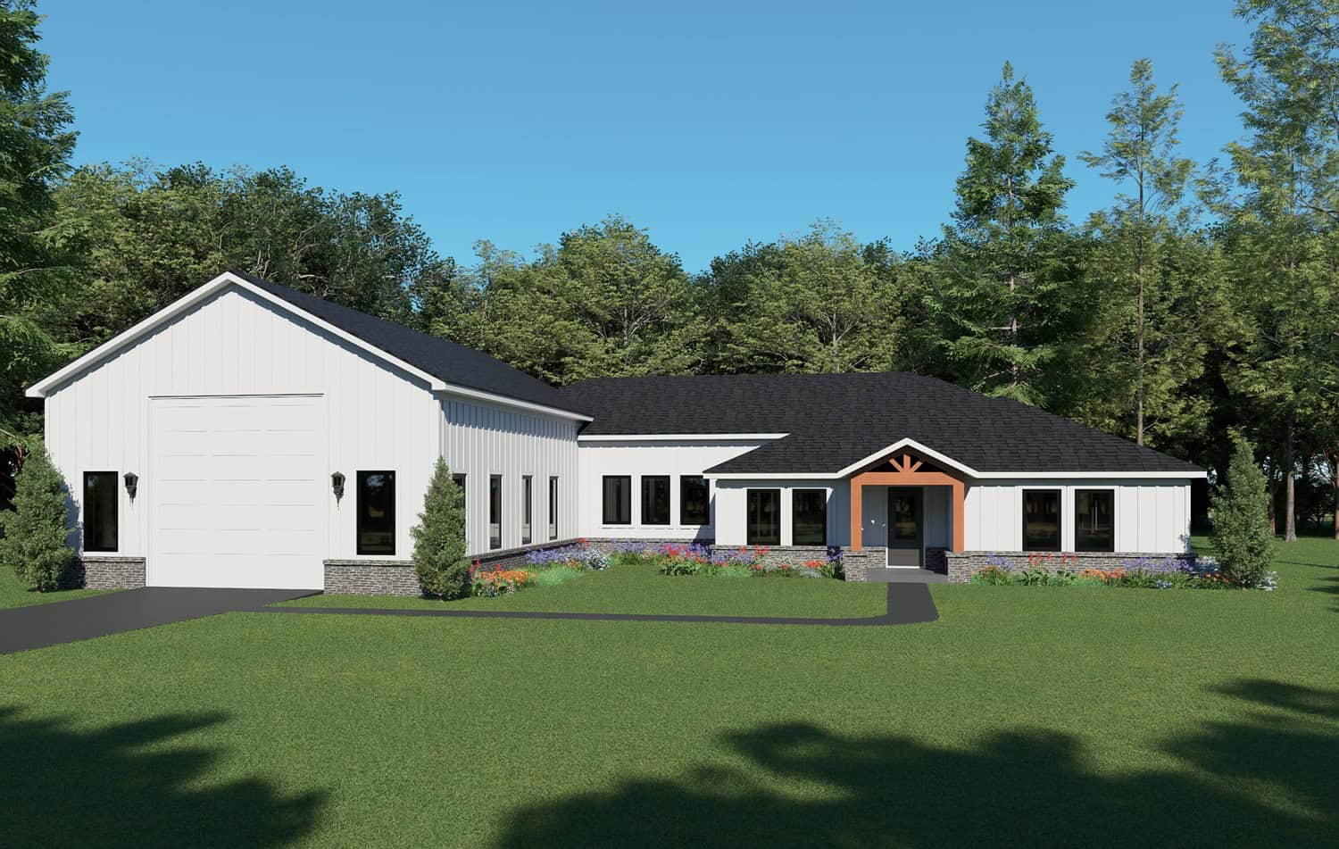 Front elevation of Modern Farmhouse home (ThePlanCollection: House Plan #196-1958)