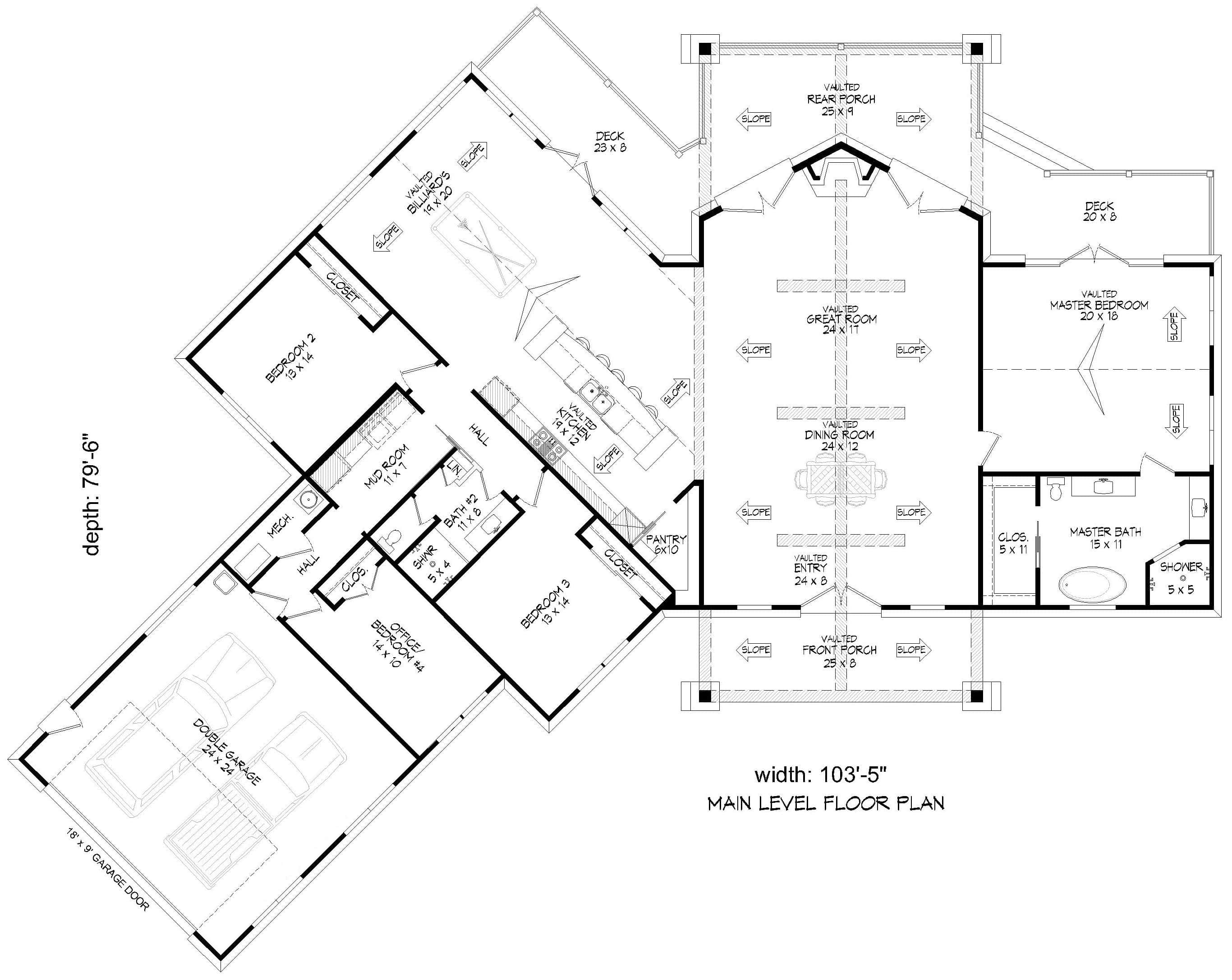 Main Level of Craftsman Plan #196-1959