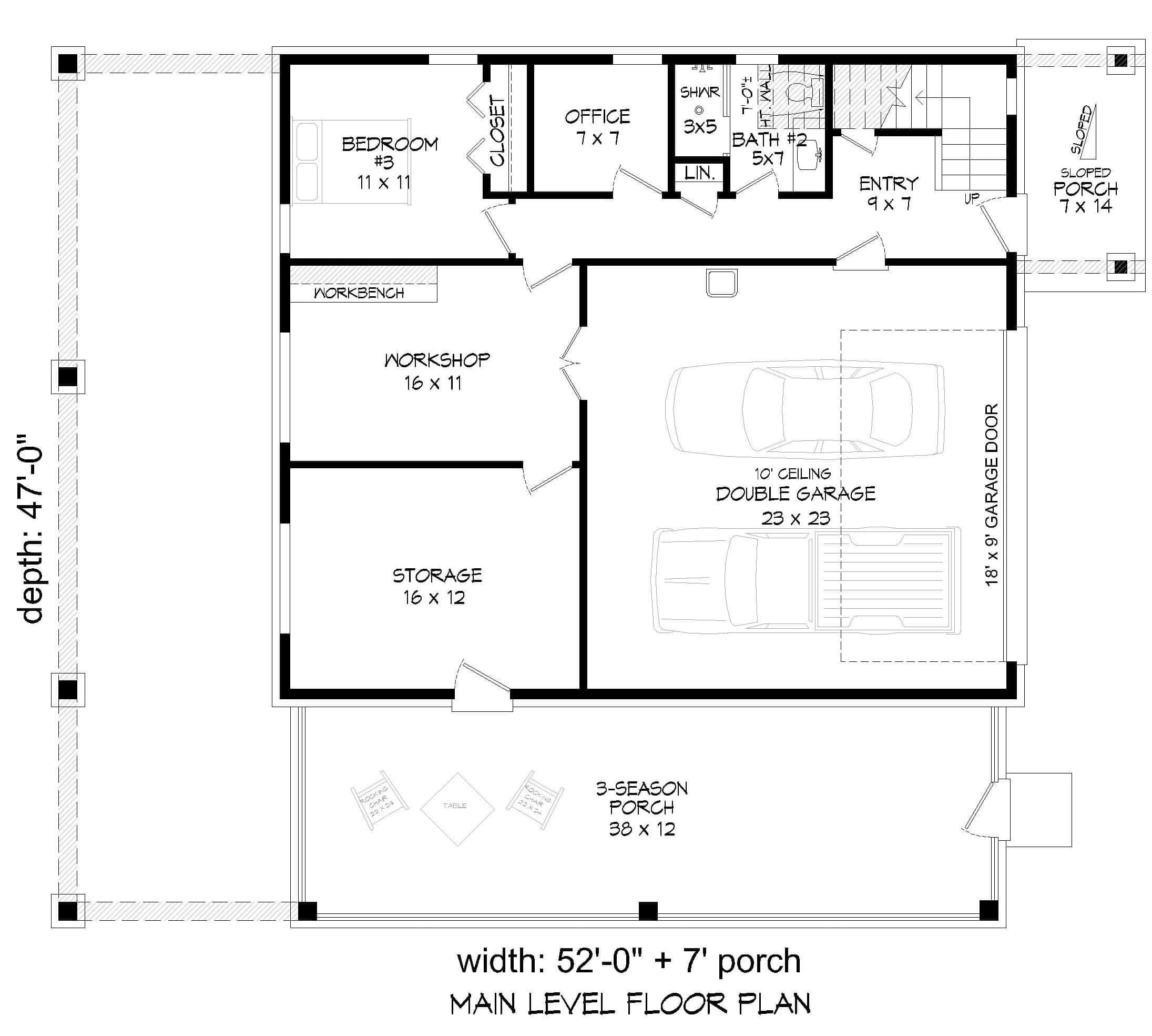 Main Level of Modern Plan #196-1968