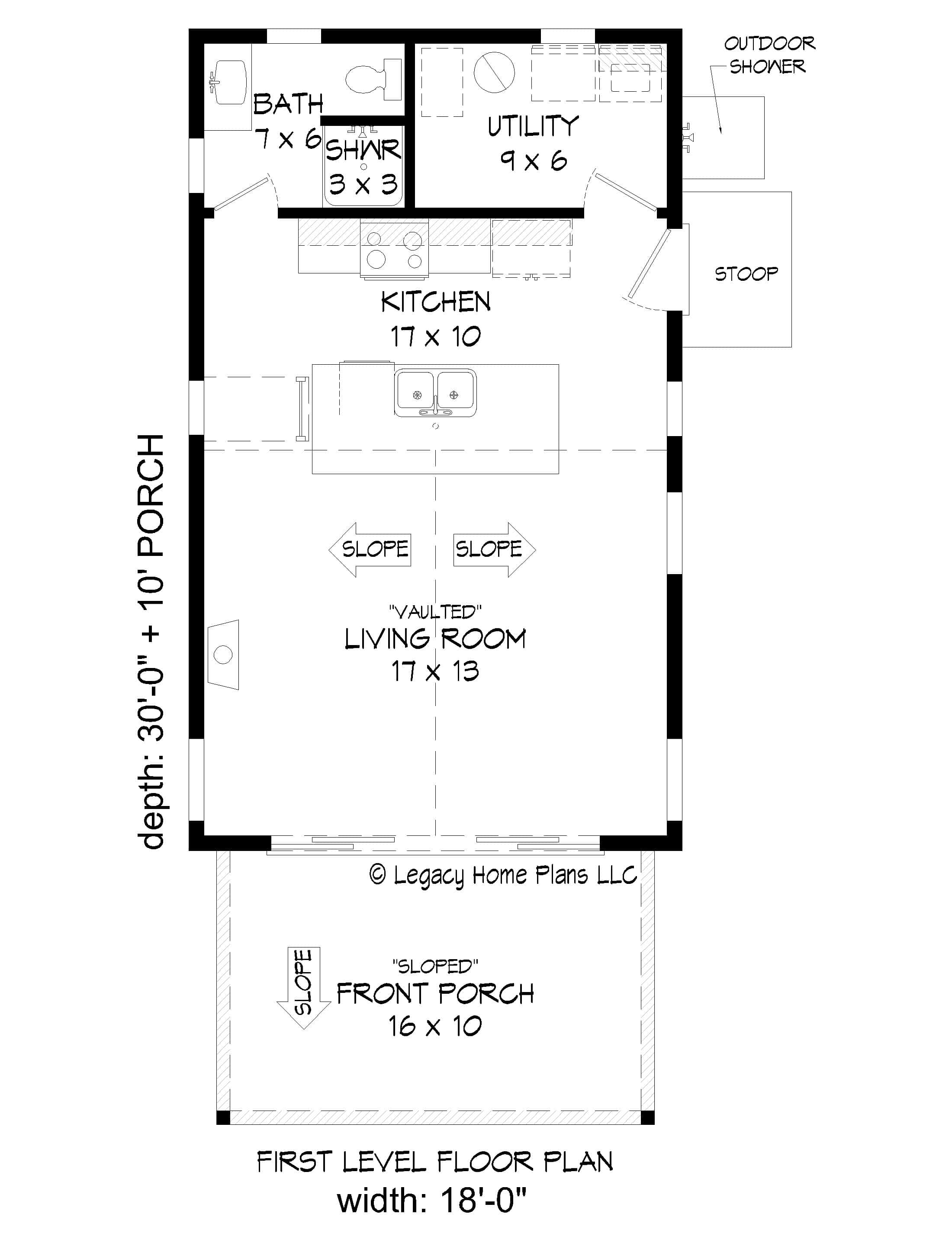Main Level of Cottage Plan #196-1971