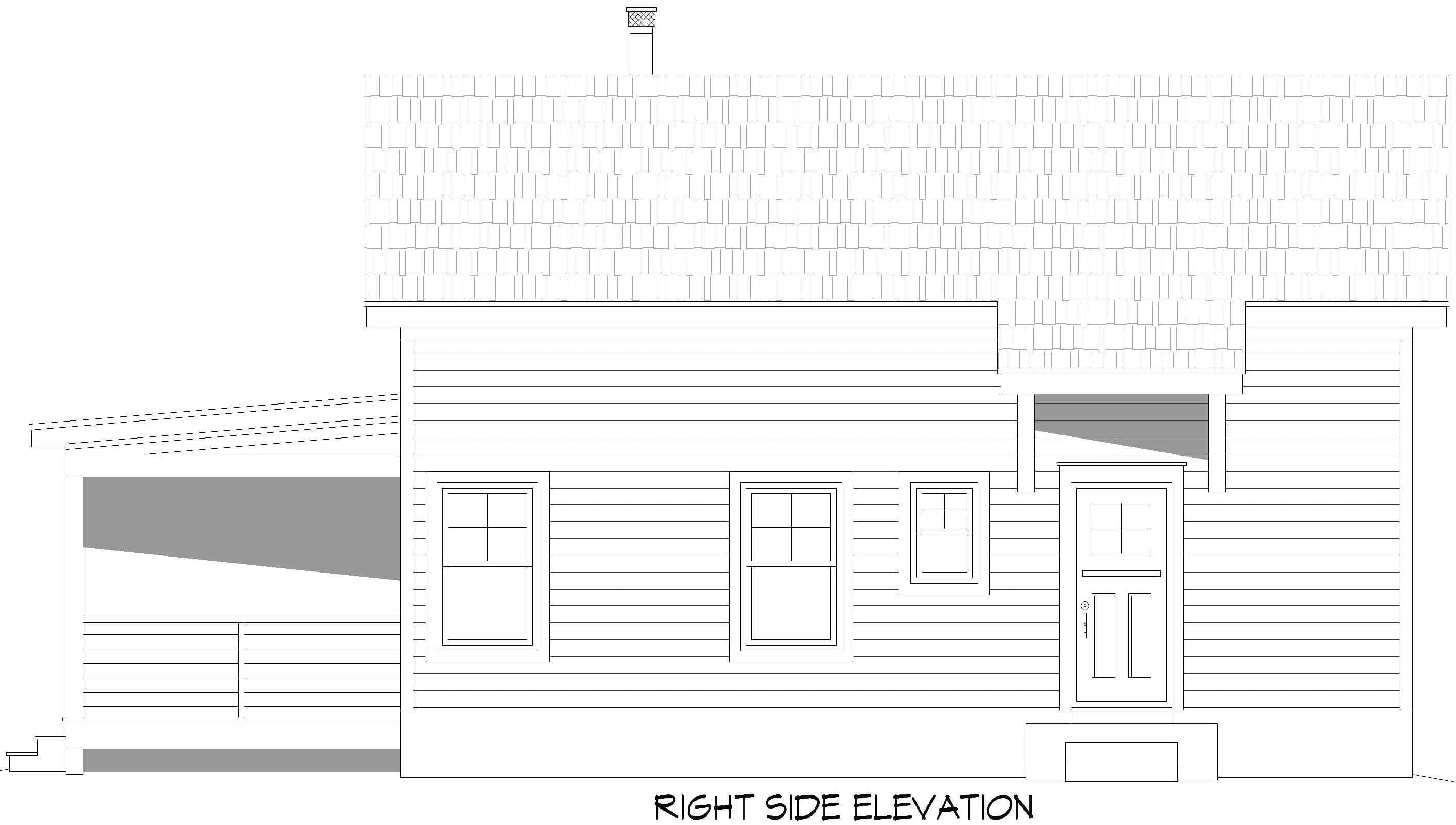 Home Plan Right Elevation of this 1-Bedroom,817 Sq Ft Plan -196-1971
