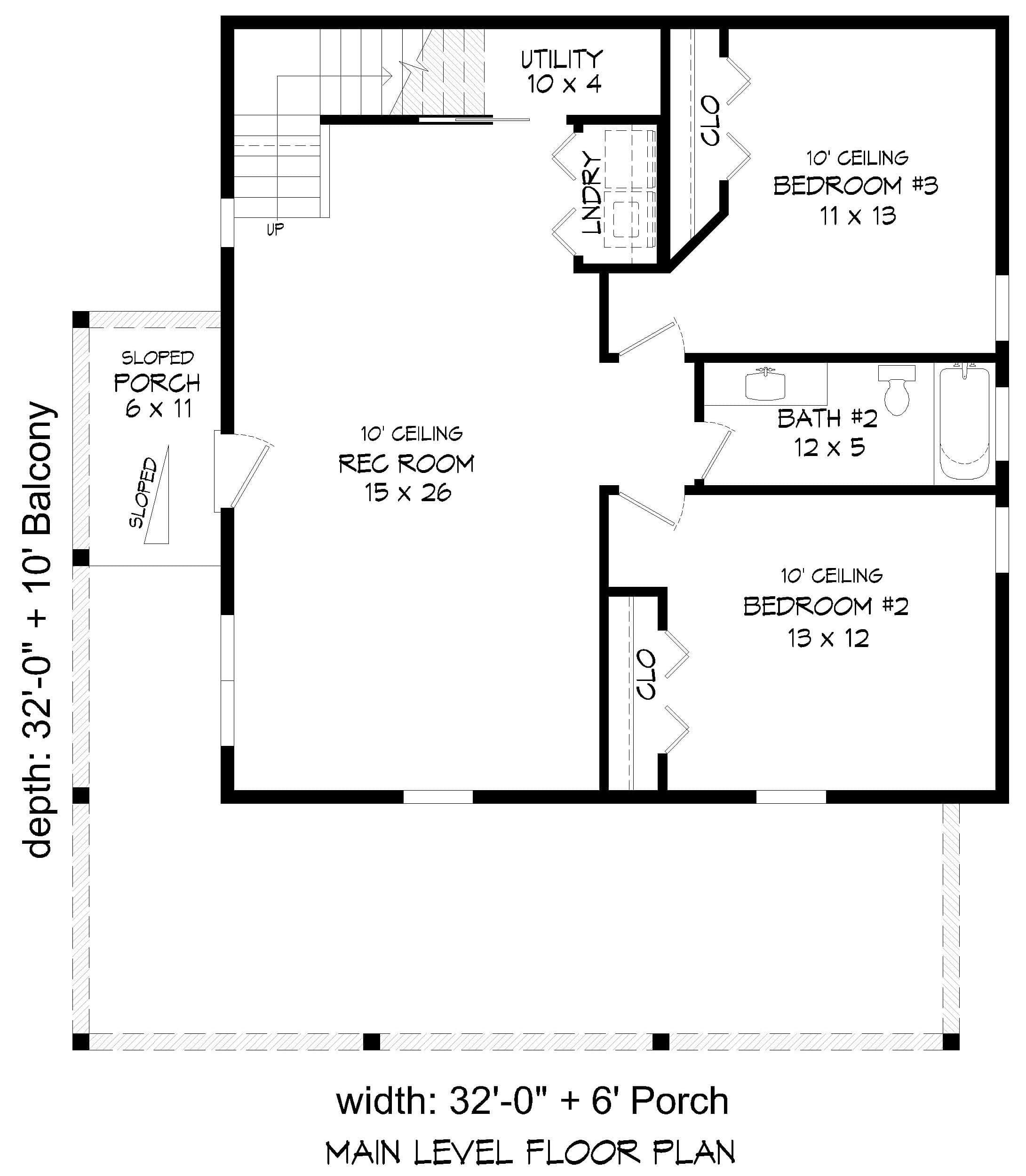 Main Level of Contemporary Plan #196-1983