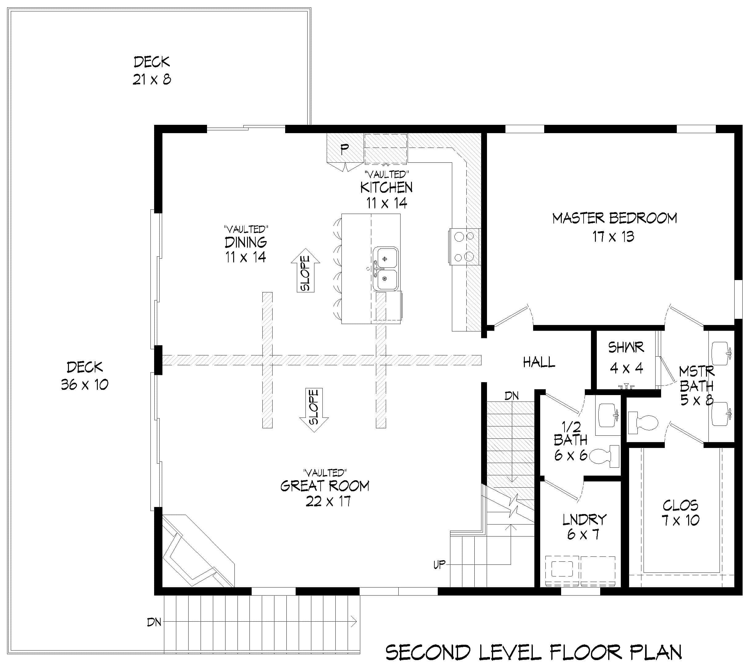 Upper Level of A Frame Plan #196-1986