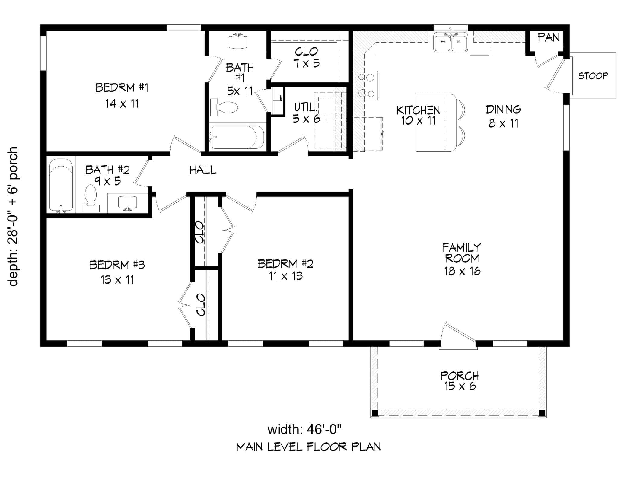 Main Level of Ranch Plan #196-1987