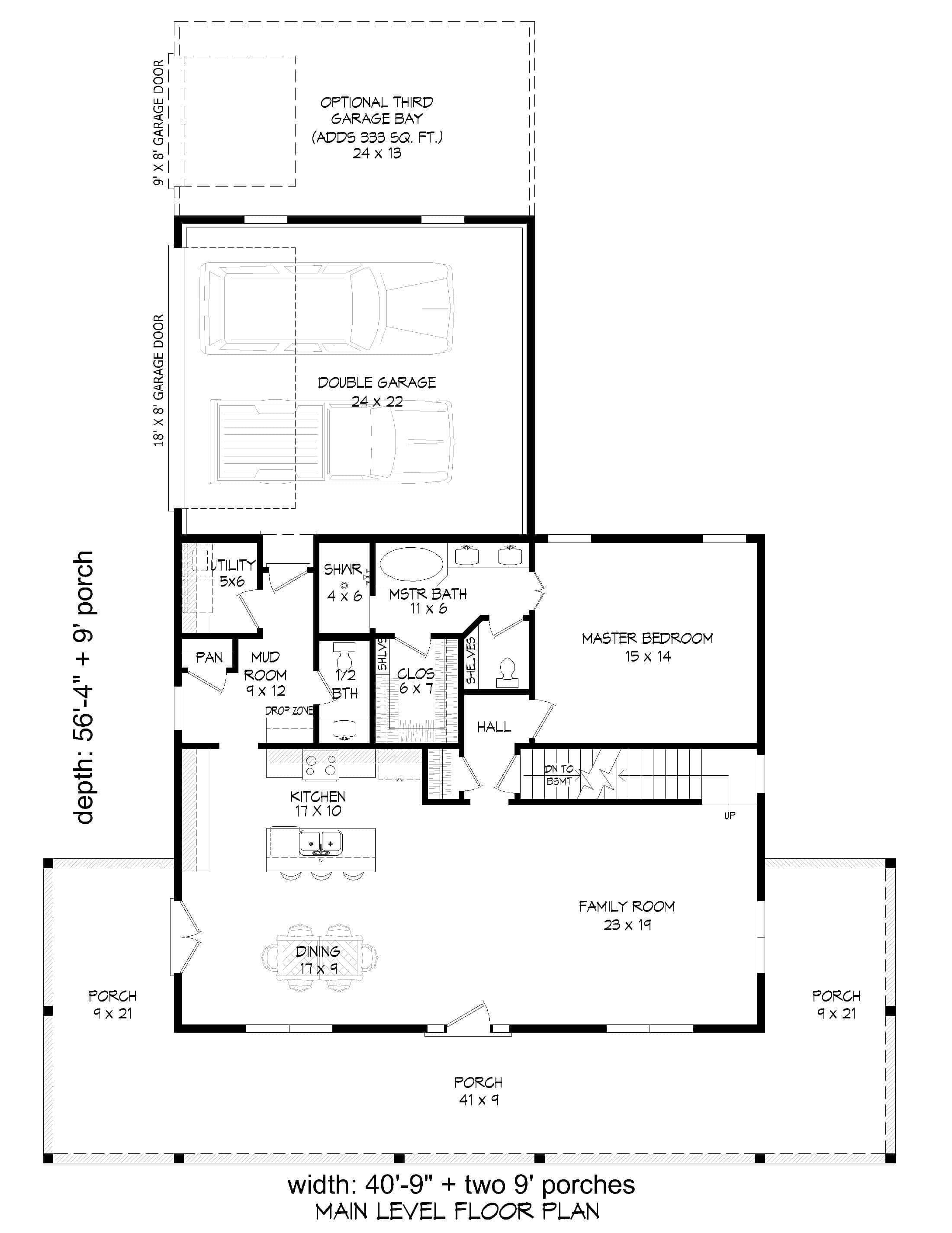 Main Level of Farmhouse Plan #196-1988
