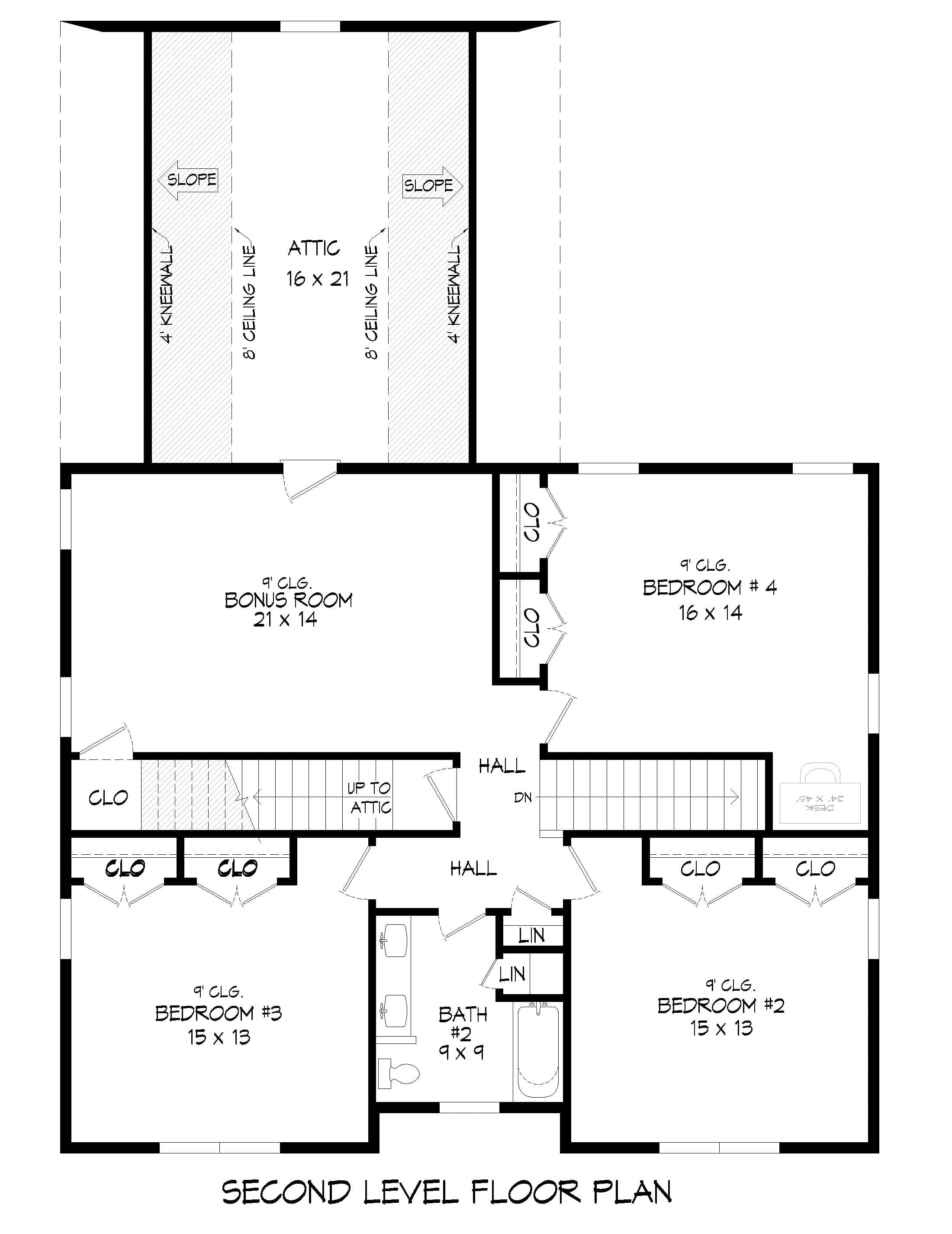 Upper Level of Farmhouse Plan #196-1988