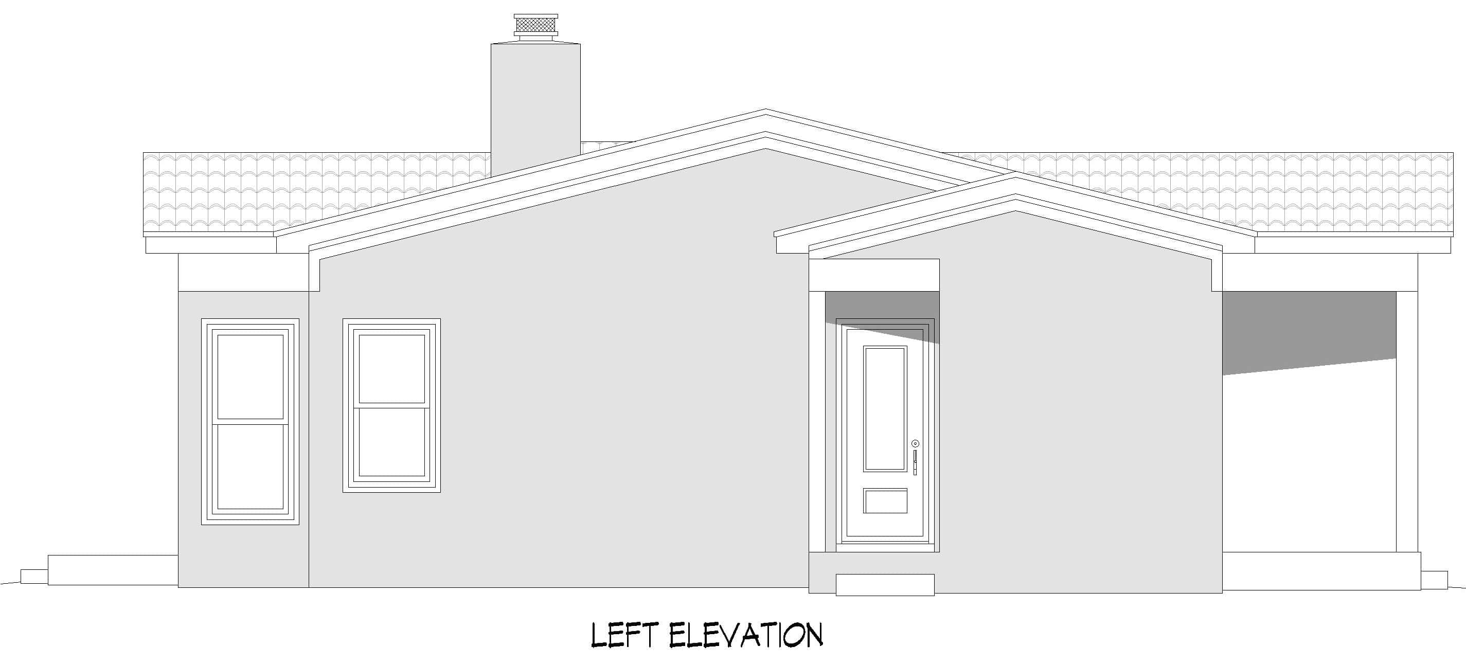 Home Plan Left Elevation of this 2-Bedroom,1392 Sq Ft Plan -196-1989