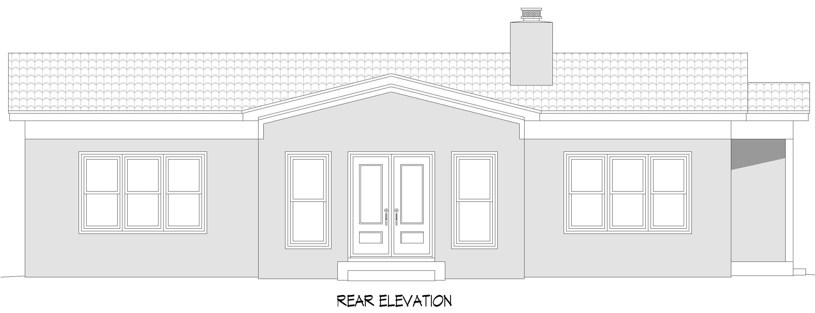 Home Plan Rear Elevation of this 2-Bedroom,1392 Sq Ft Plan -196-1989