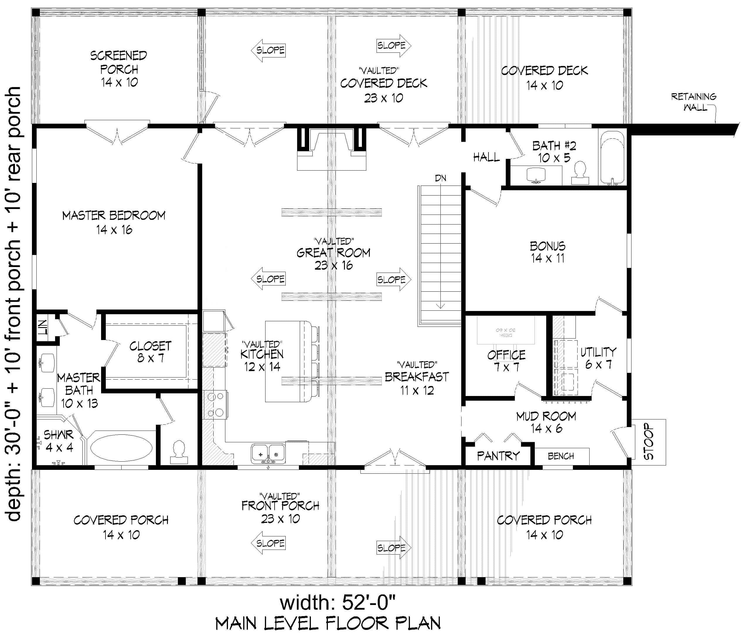 Main Level of Craftsman Plan #196-1996