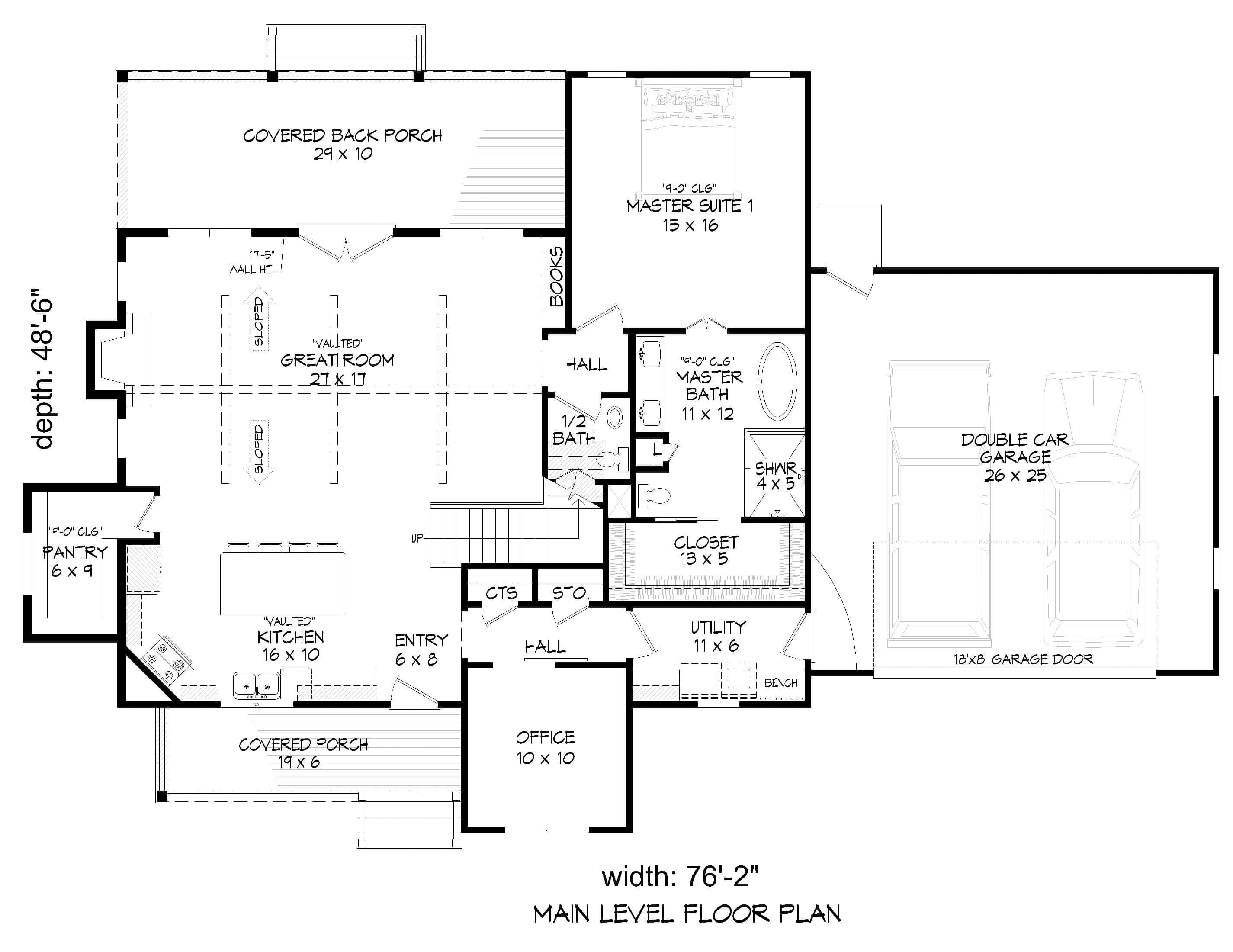 Main Level of Modern Farmhouse Plan #196-1997