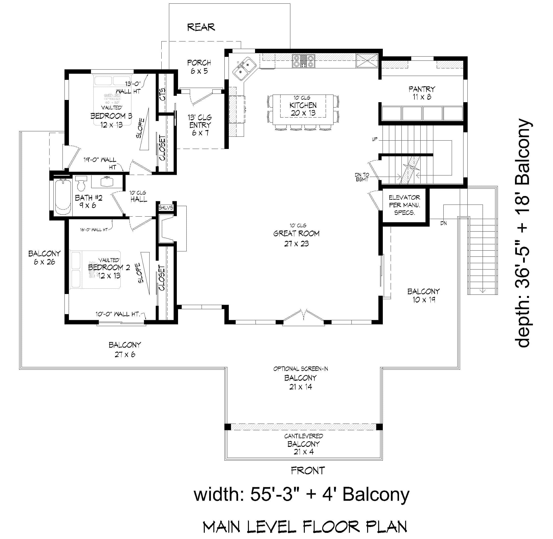 Main Level of Modern Plan #196-1998